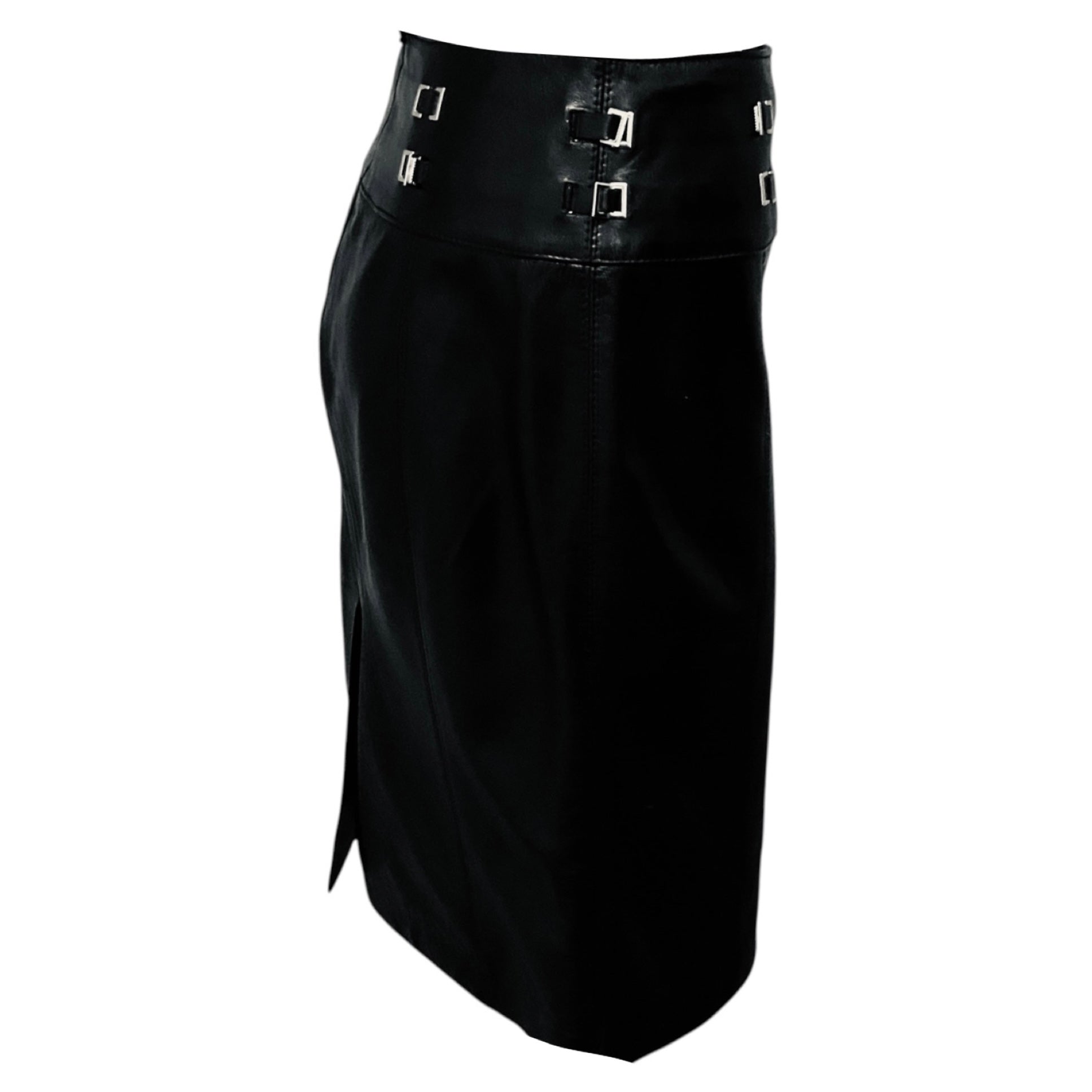 Jil Sander Black / Silver Embellished Detail Leather Skirt