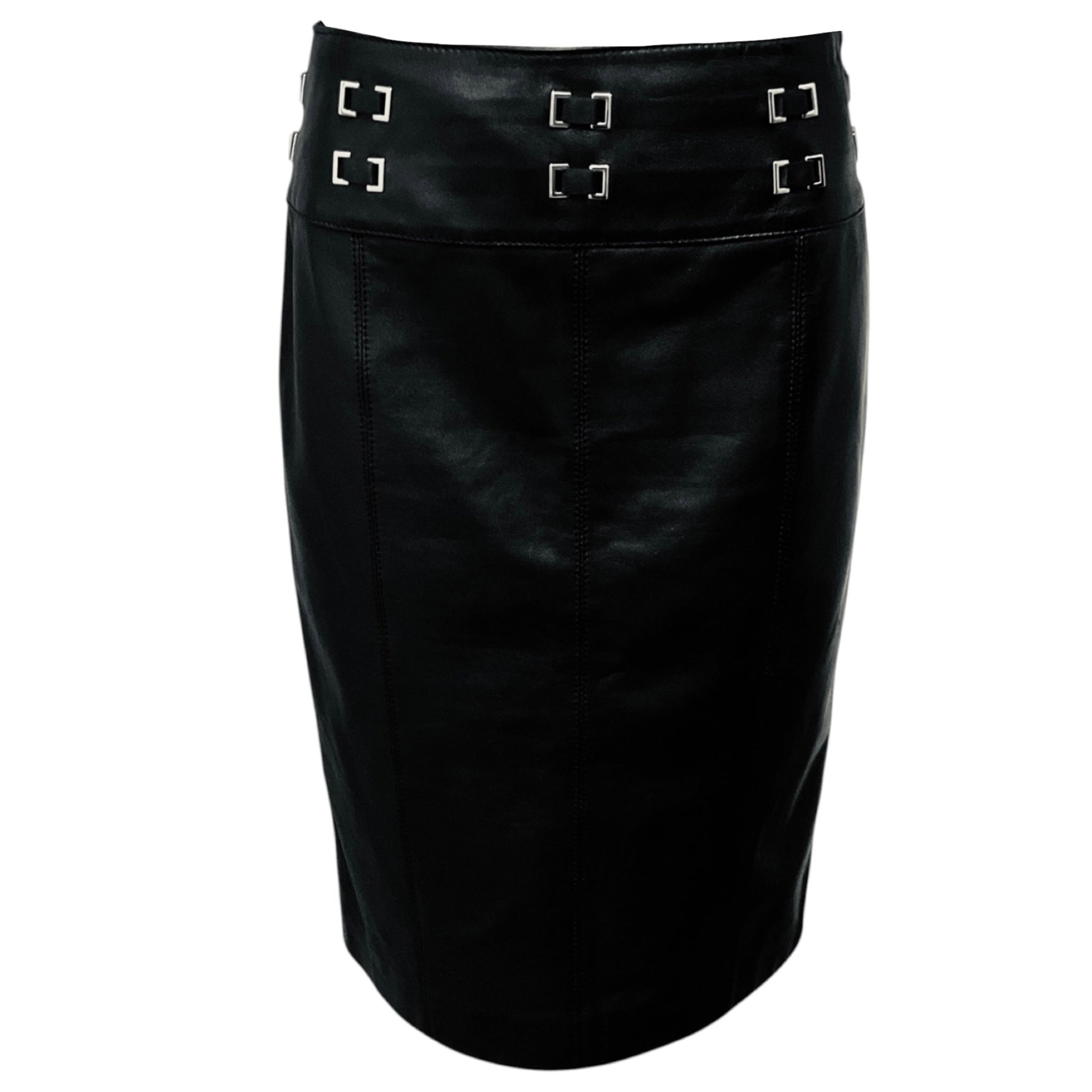 Jil Sander Black / Silver Embellished Detail Leather Skirt
