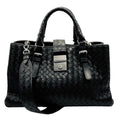 Load image into Gallery viewer, Bottega Veneta Black Intrecciato Woven Leather Double Top Handle Handbag with Shoulder Strap
