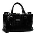 Load image into Gallery viewer, Bottega Veneta Black Intrecciato Woven Leather Double Top Handle Handbag with Shoulder Strap
