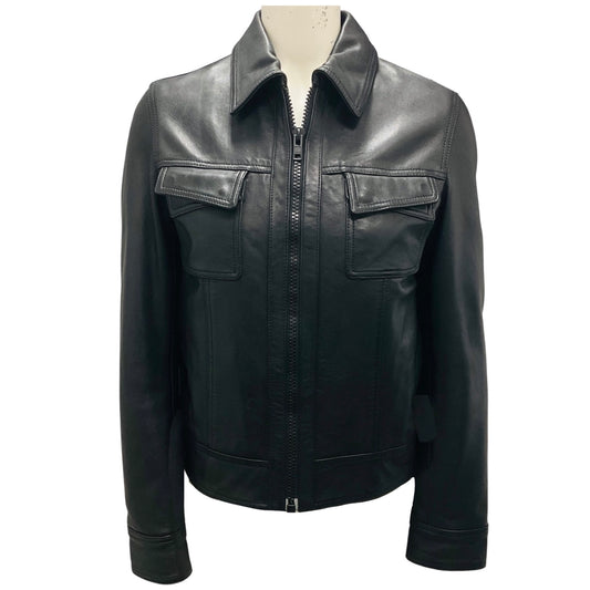 SPRWMN Black Full Zip Leather Biker Jacket
