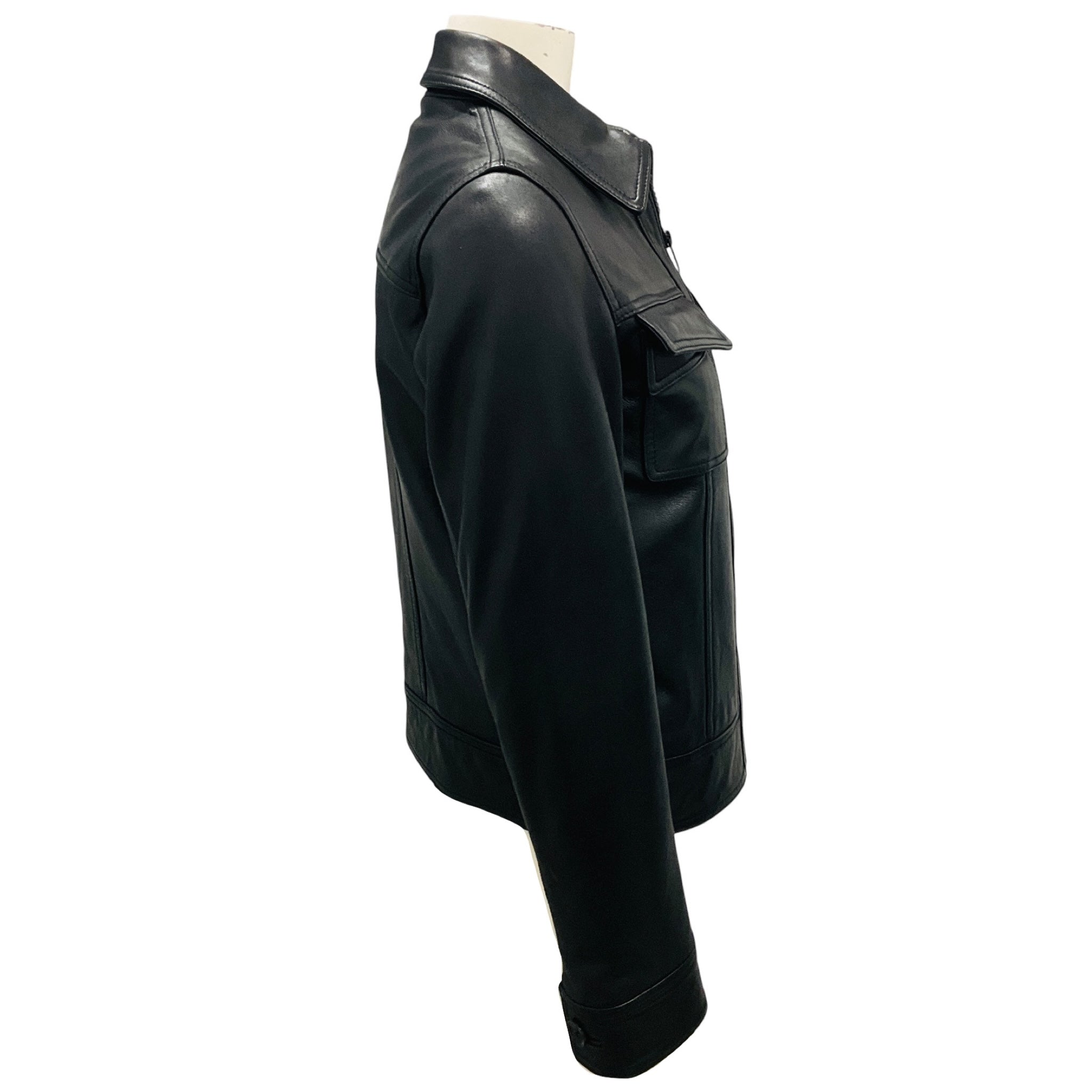 SPRWMN Black Full Zip Leather Biker Jacket