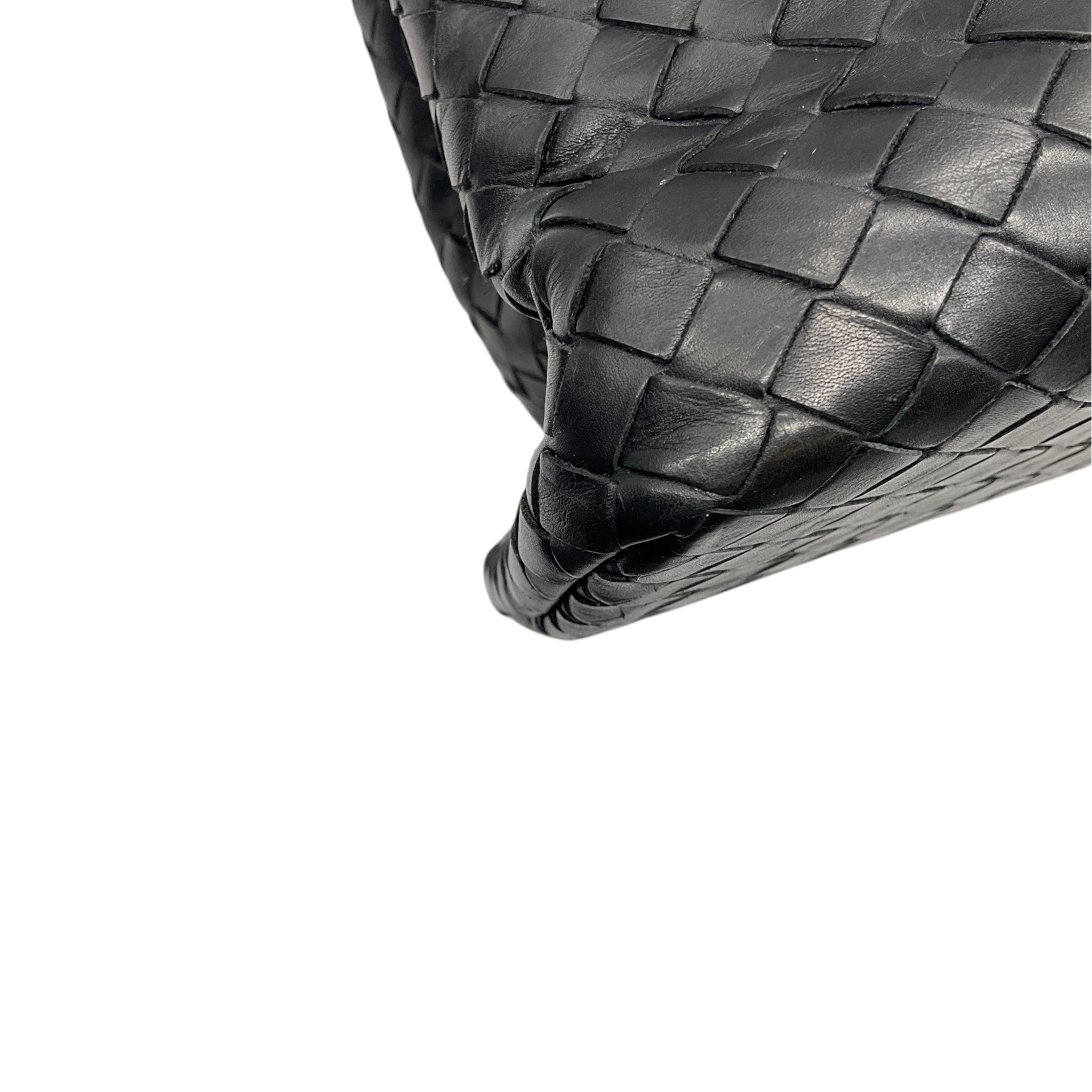 Bottega Veneta Black Intrecciato Woven Leather Double Top Handle Handbag with Shoulder Strap