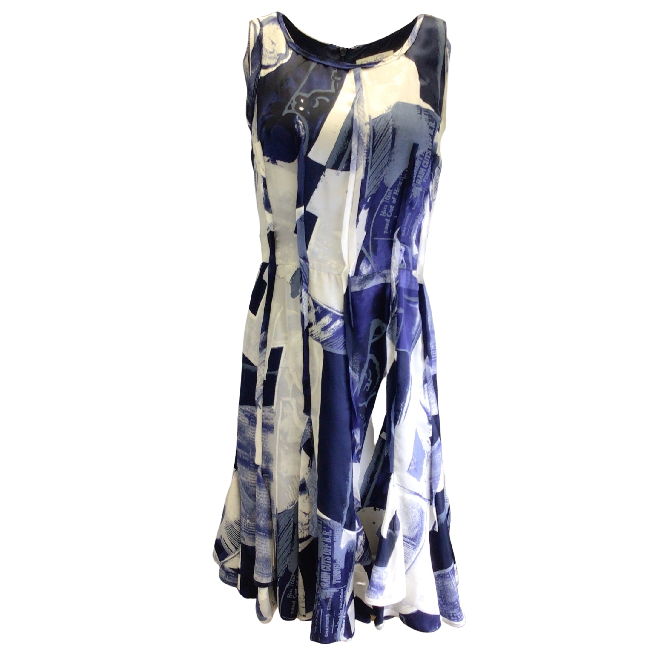 Oscar de la Renta Blue / White Printed Sleeveless Silk Dress