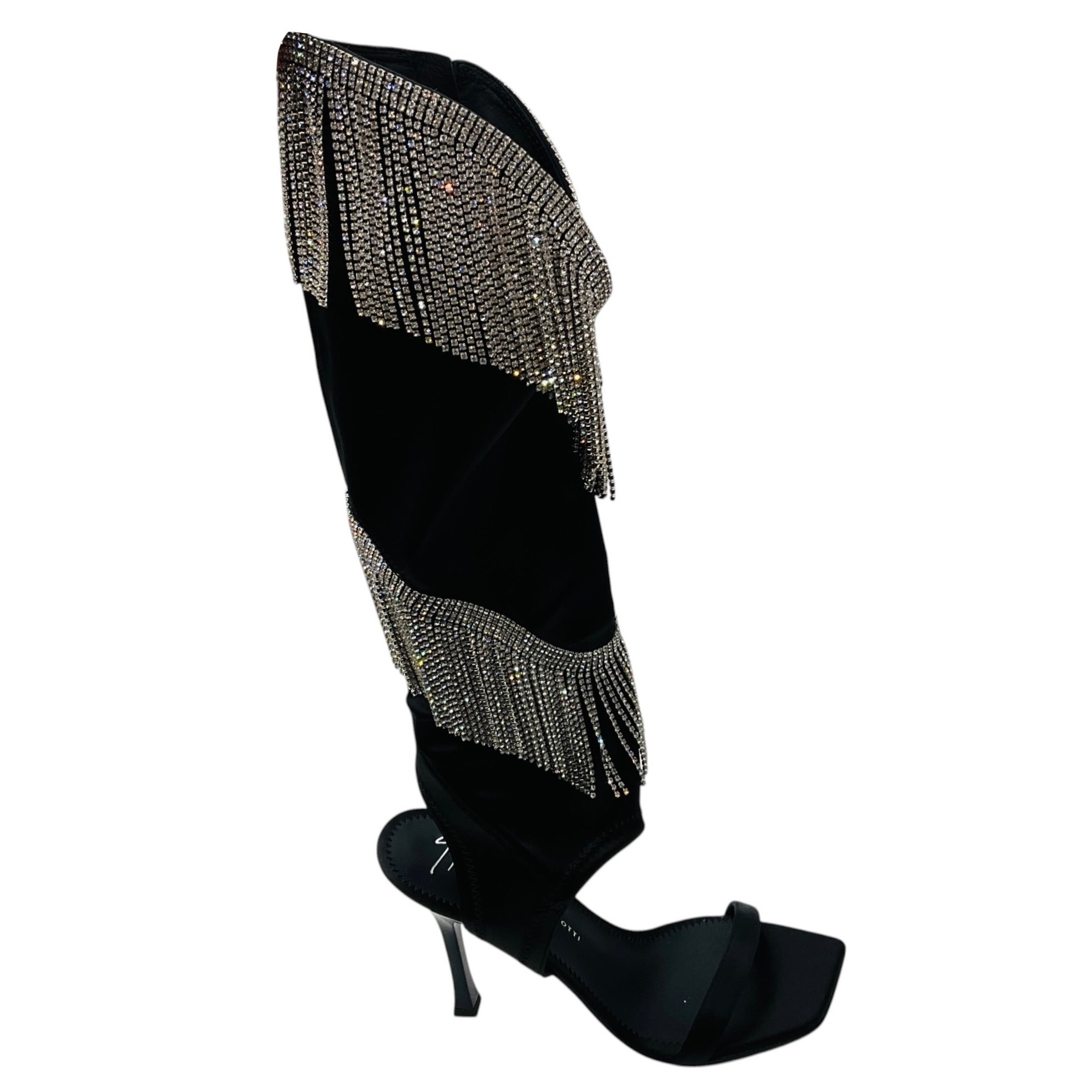 Giuseppe Zanotti Black Demode 105 Crystal Embellished Satin Sandals