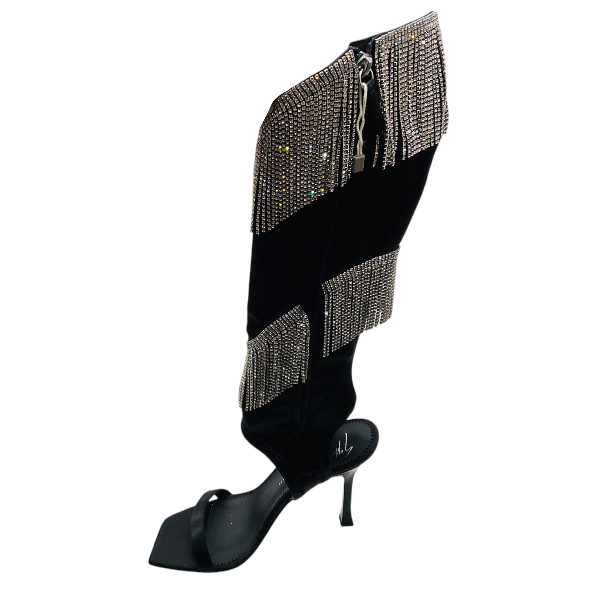 Giuseppe Zanotti Black Demode 105 Crystal Embellished Satin Sandals