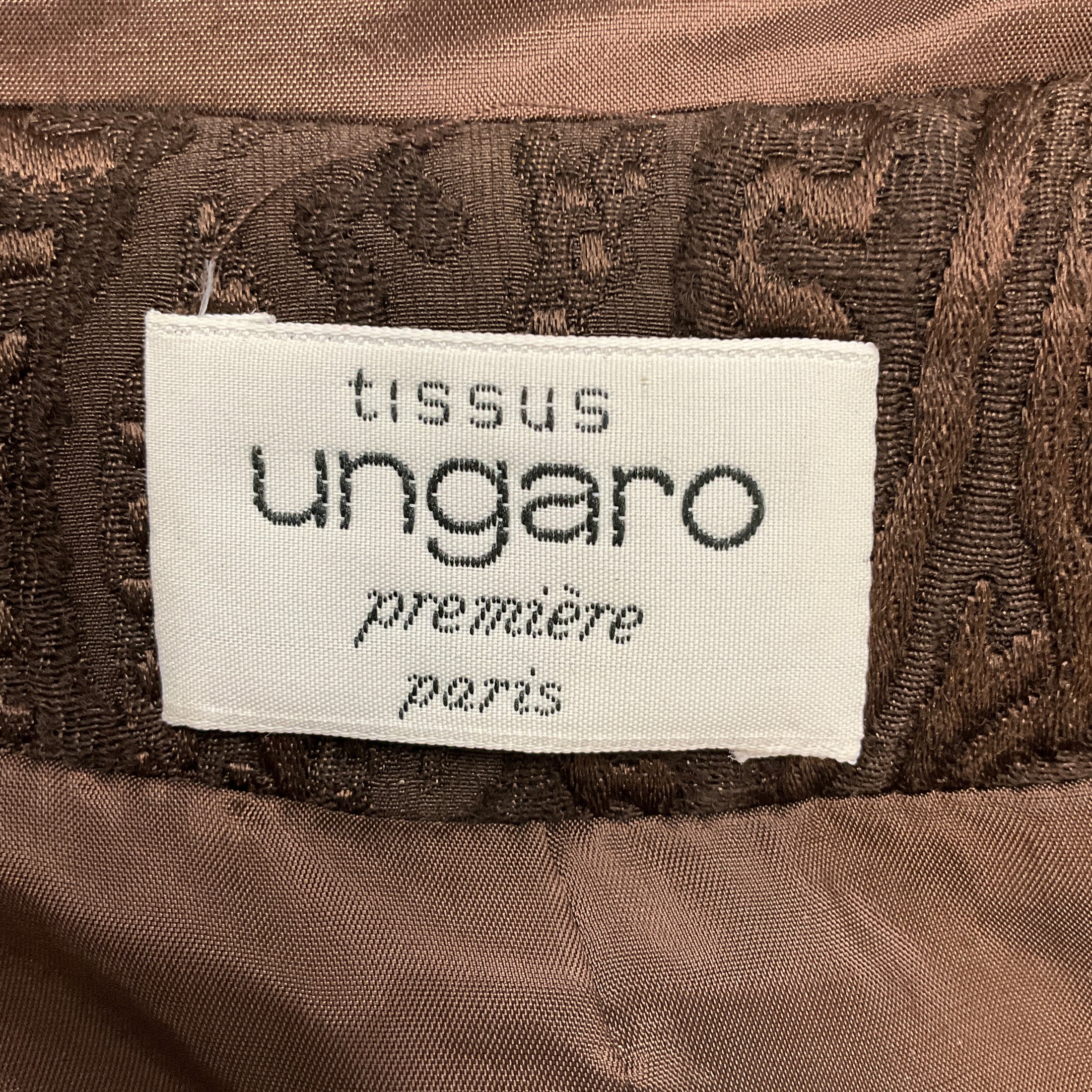 Tissus Ungaro Premiere Paris Vintage Brown Damask Jacquard Brocade Jacket and Skirt Suit Set