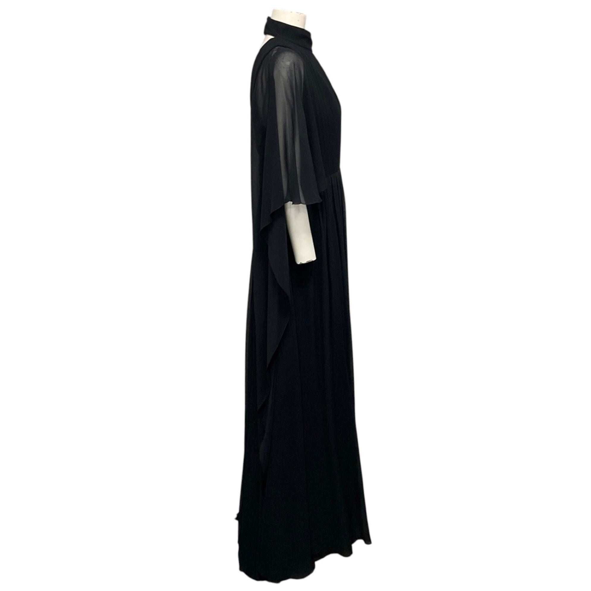 Elie Saab Black Pleated Silk Chiffon Gown