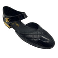 Load image into Gallery viewer, Chanel Black / Gold CC Logo Quilted Lambskin Patent Cap Toe Mary Jane Ballerina Flats
