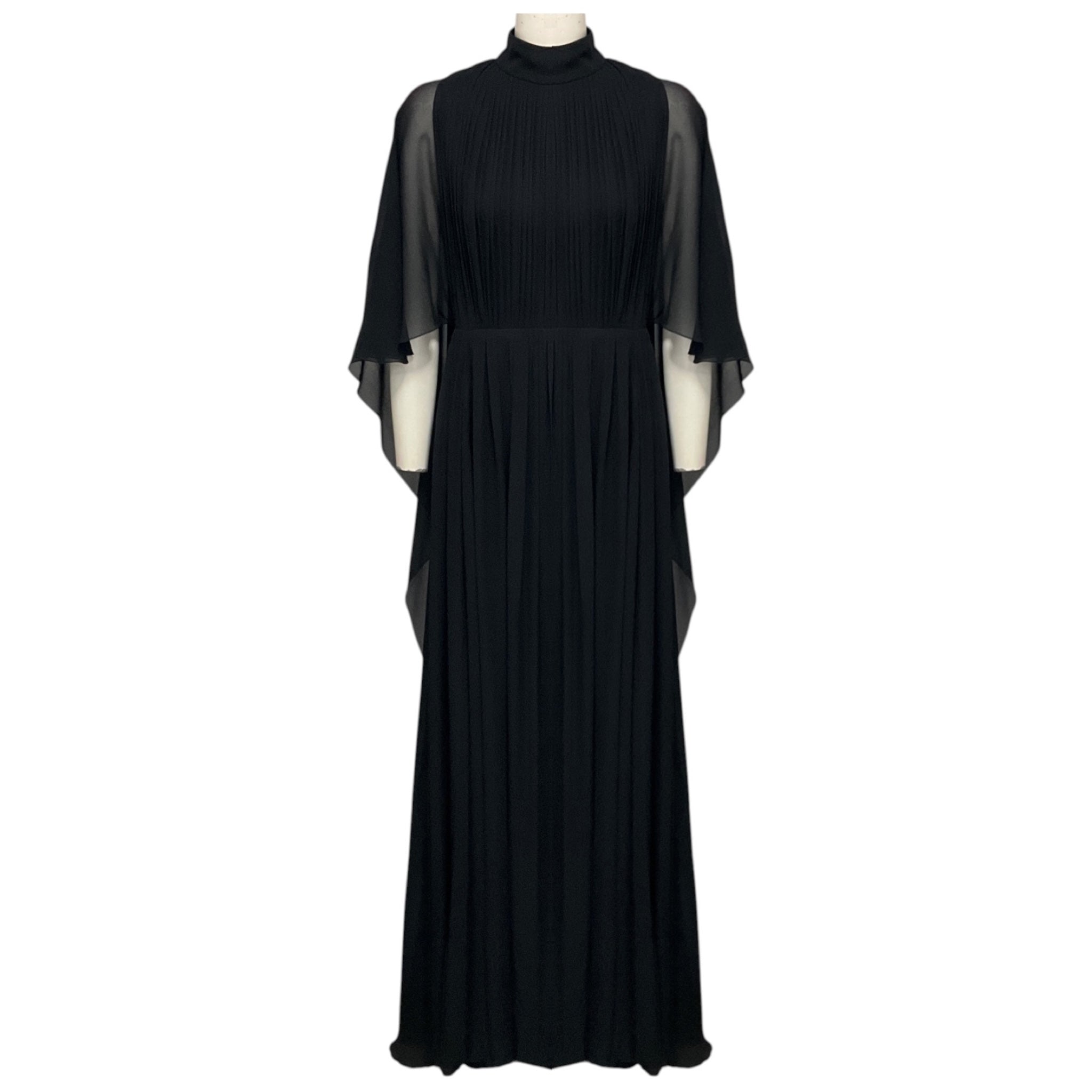 Elie Saab Black Pleated Silk Chiffon Gown