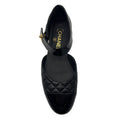 Load image into Gallery viewer, Chanel Black / Gold CC Logo Quilted Lambskin Patent Cap Toe Mary Jane Ballerina Flats
