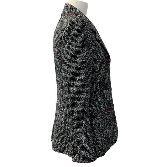 Chanel 2003 Black / White Tweed Jacket with Magenta Trim