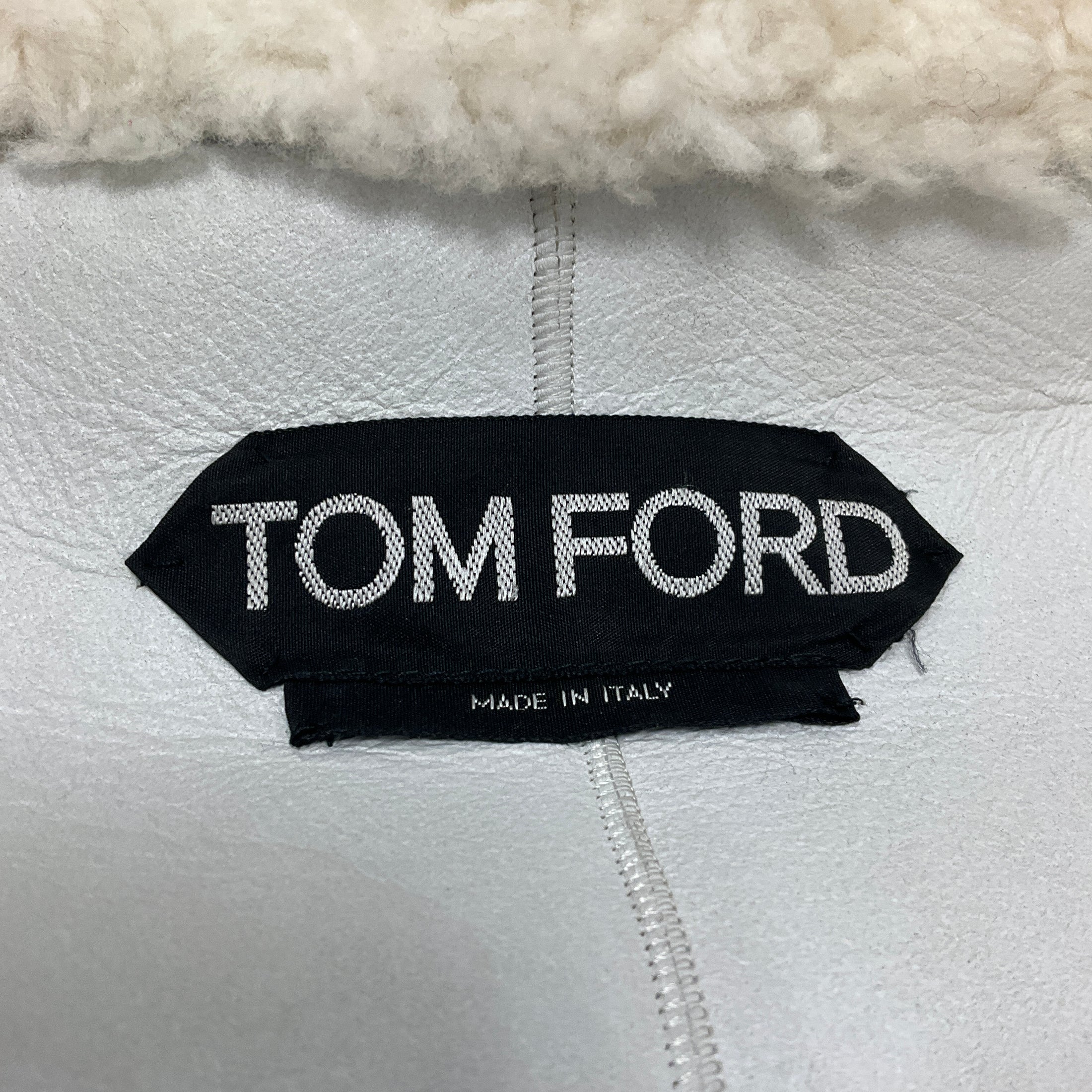 Tom Ford Ivory Fall 2018 Crystal Button Double Breasted Shearling Coat