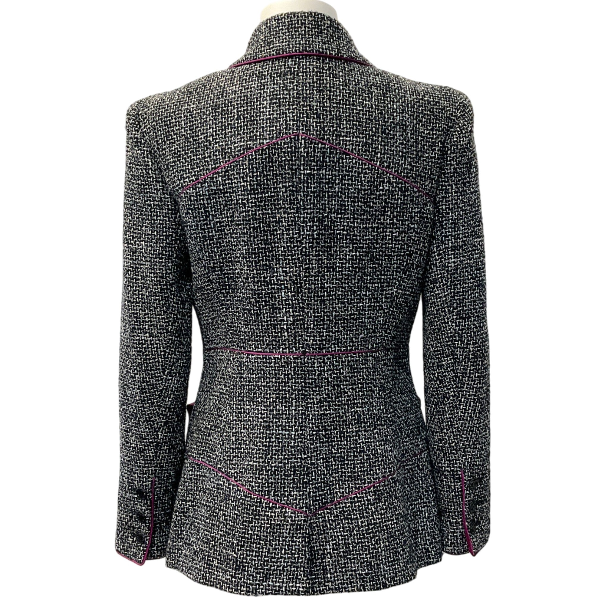 Chanel 2003 Black / White Tweed Jacket with Magenta Trim