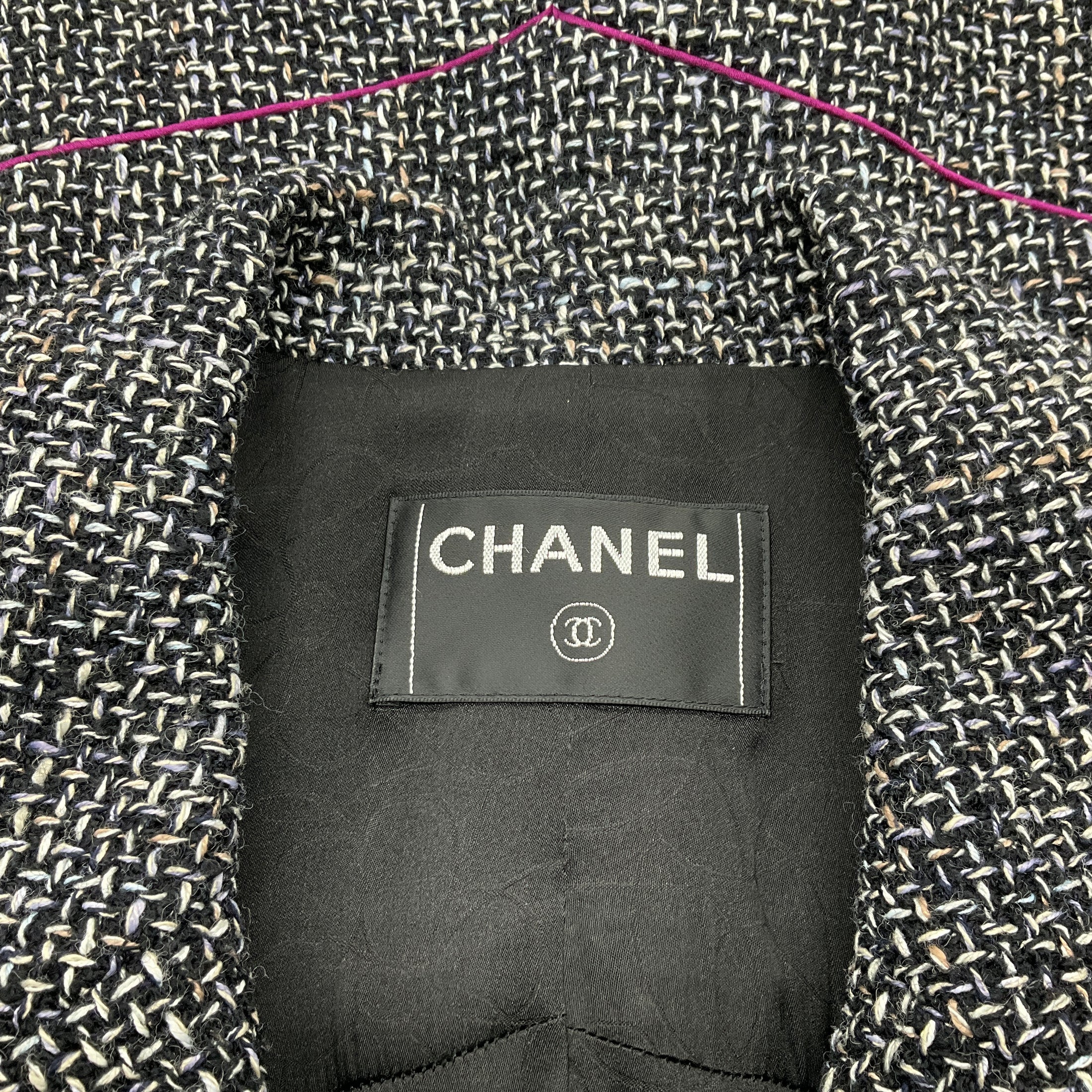 Chanel 2003 Black / White Tweed Jacket with Magenta Trim
