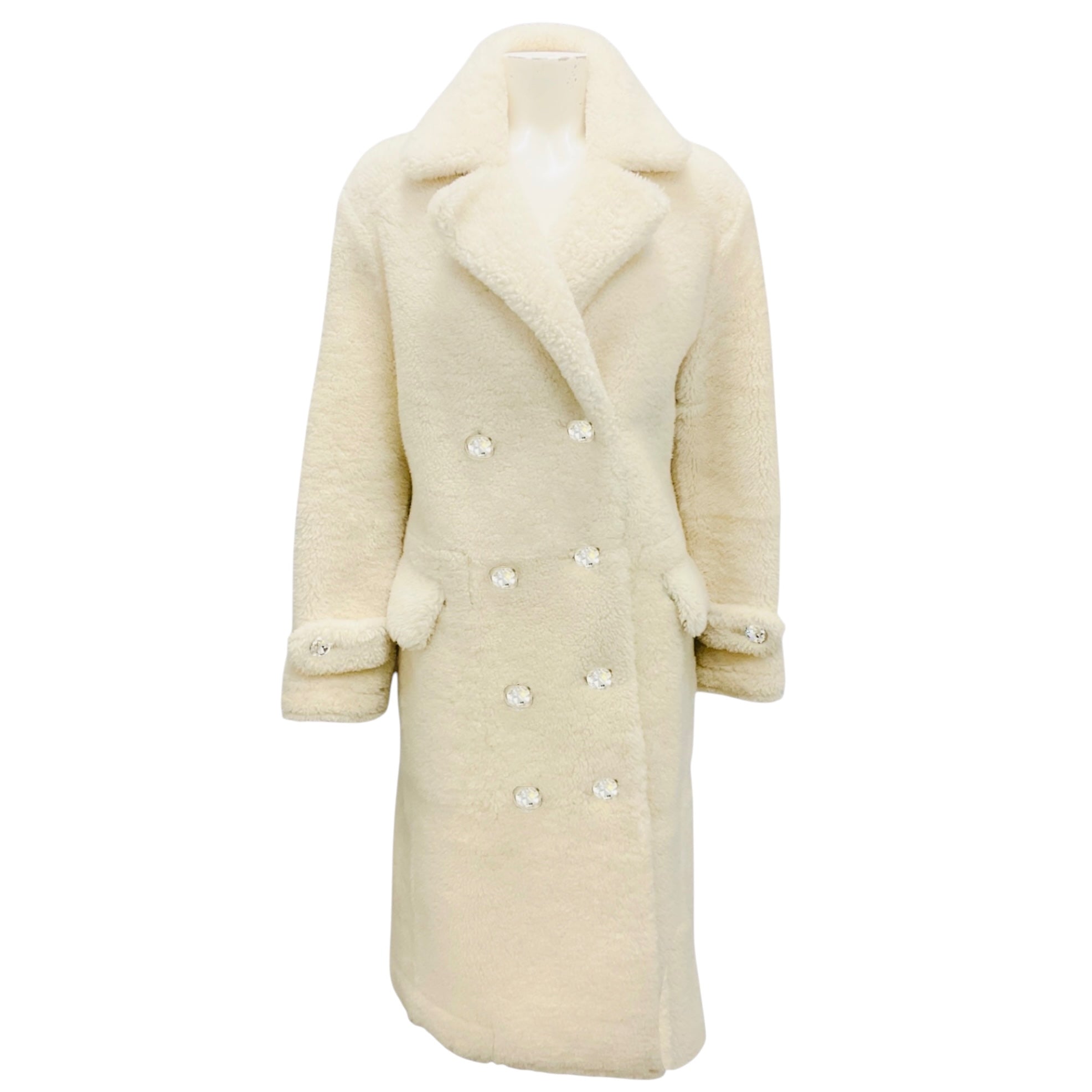 Tom Ford Ivory Fall 2018 Crystal Button Double Breasted Shearling Coat