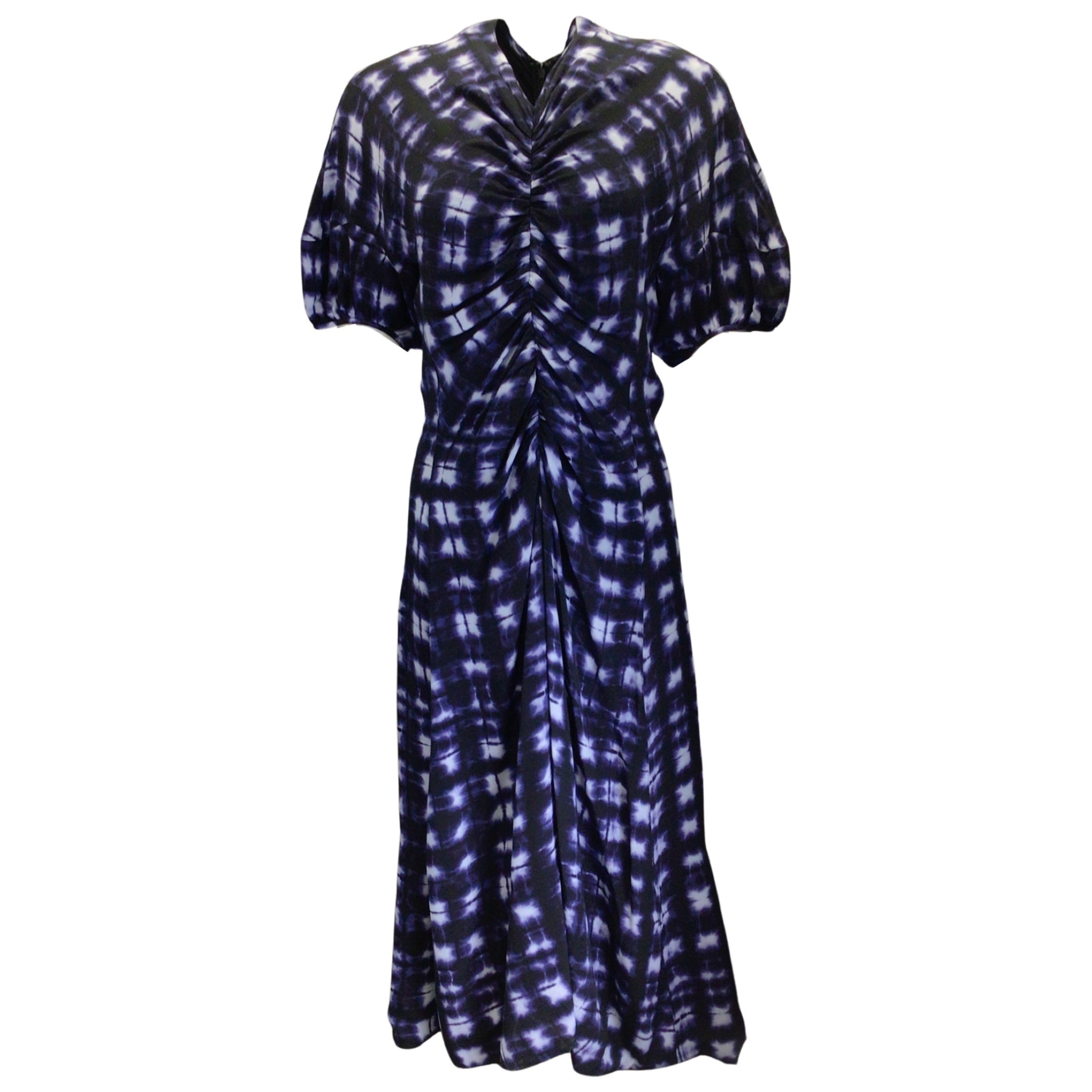 Proenza Schouler Navy Blue / Purple Draped Tie Dye Print Midi Dress