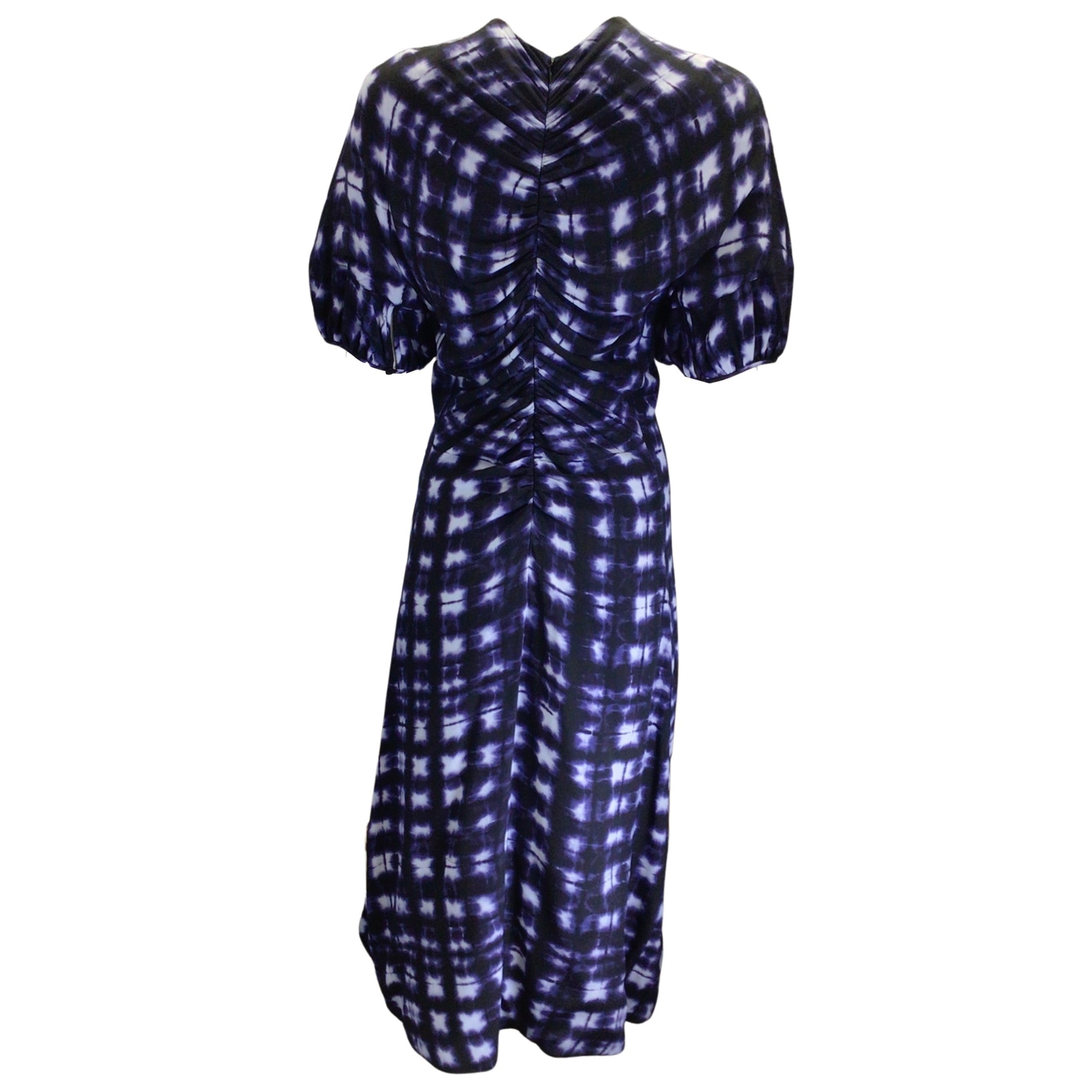 Proenza Schouler Navy Blue / Purple Draped Tie Dye Print Midi Dress