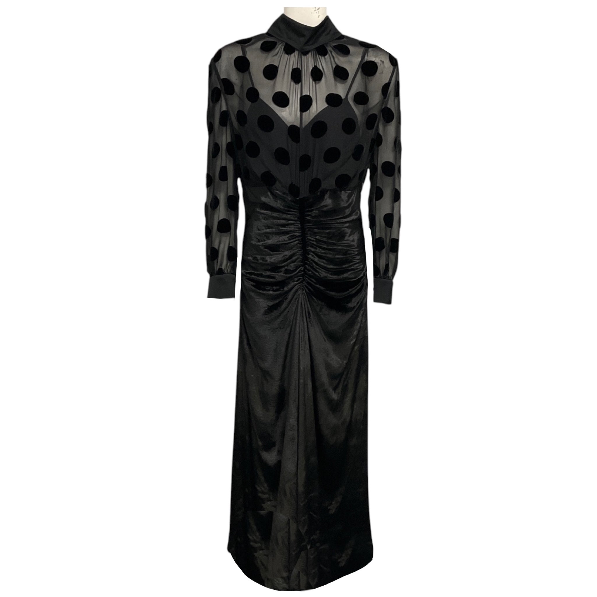 Paul Smith Black Dot Patterned Silk Chiffon and Velvet Dress