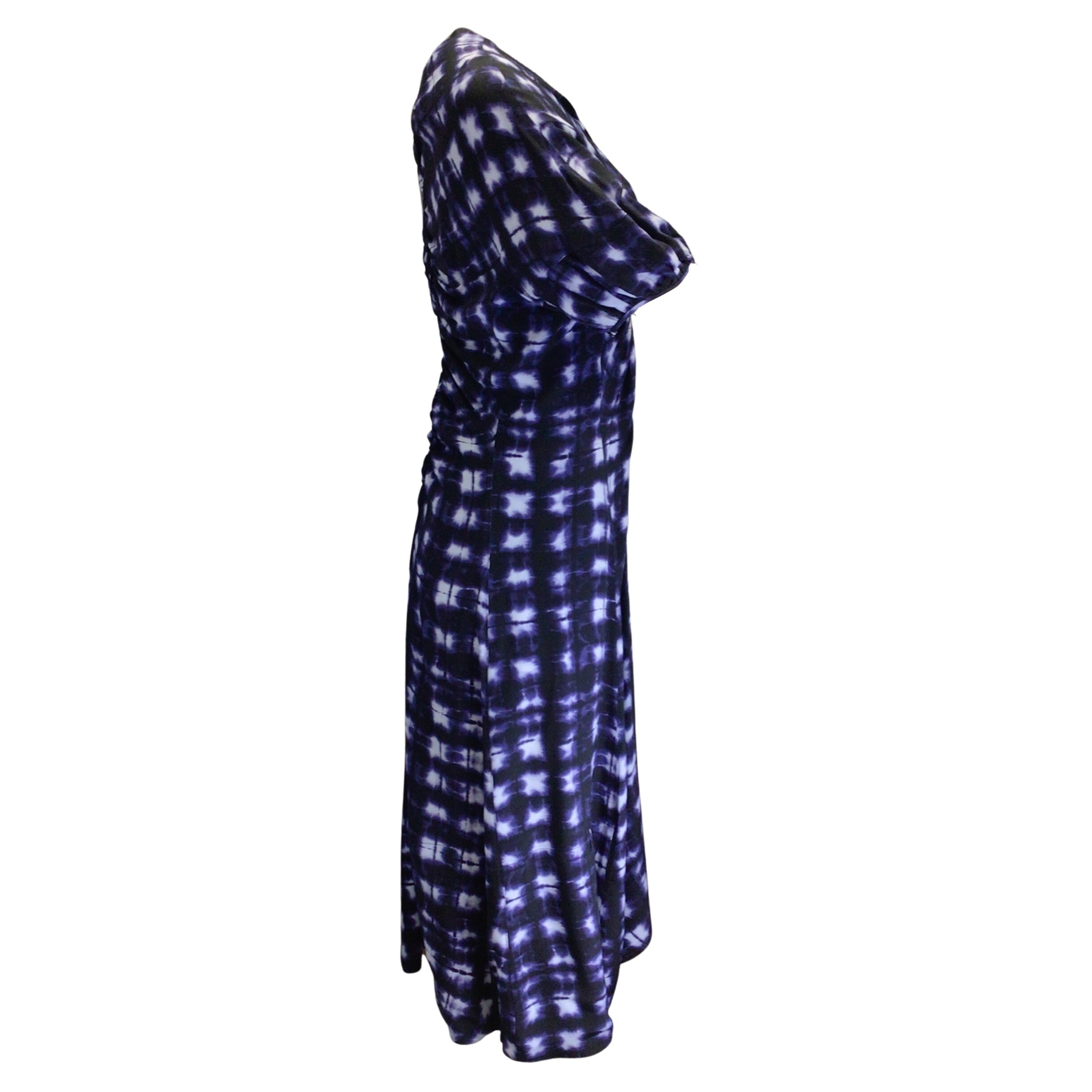 Proenza Schouler Navy Blue / Purple Draped Tie Dye Print Midi Dress