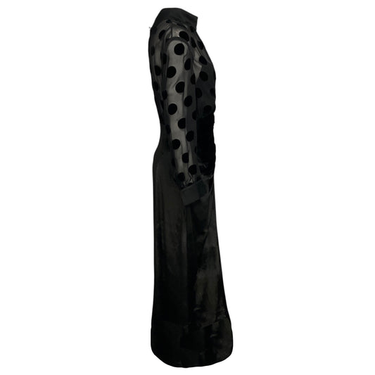 Paul Smith Black Dot Patterned Silk Chiffon and Velvet Dress