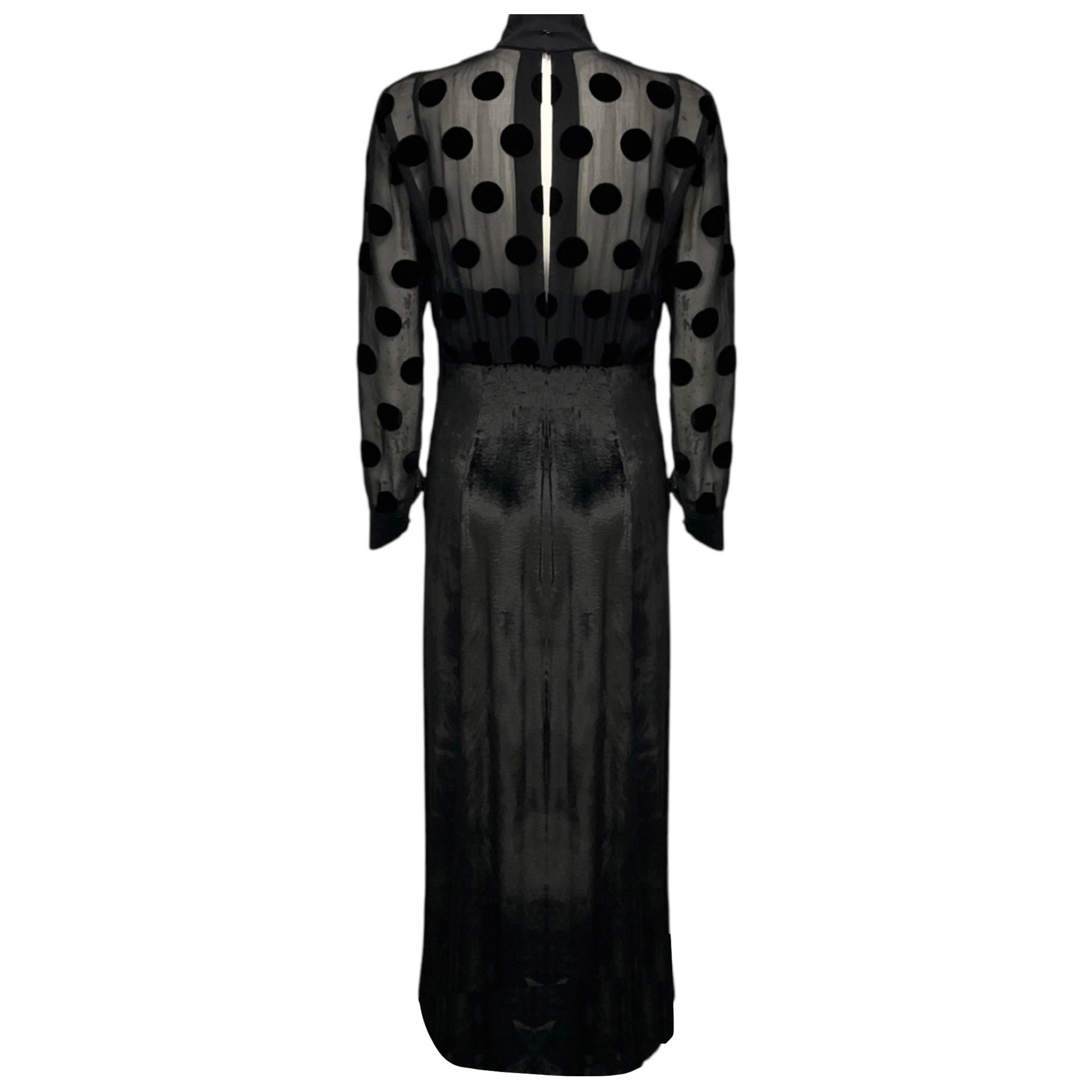 Paul Smith Black Dot Patterned Silk Chiffon and Velvet Dress