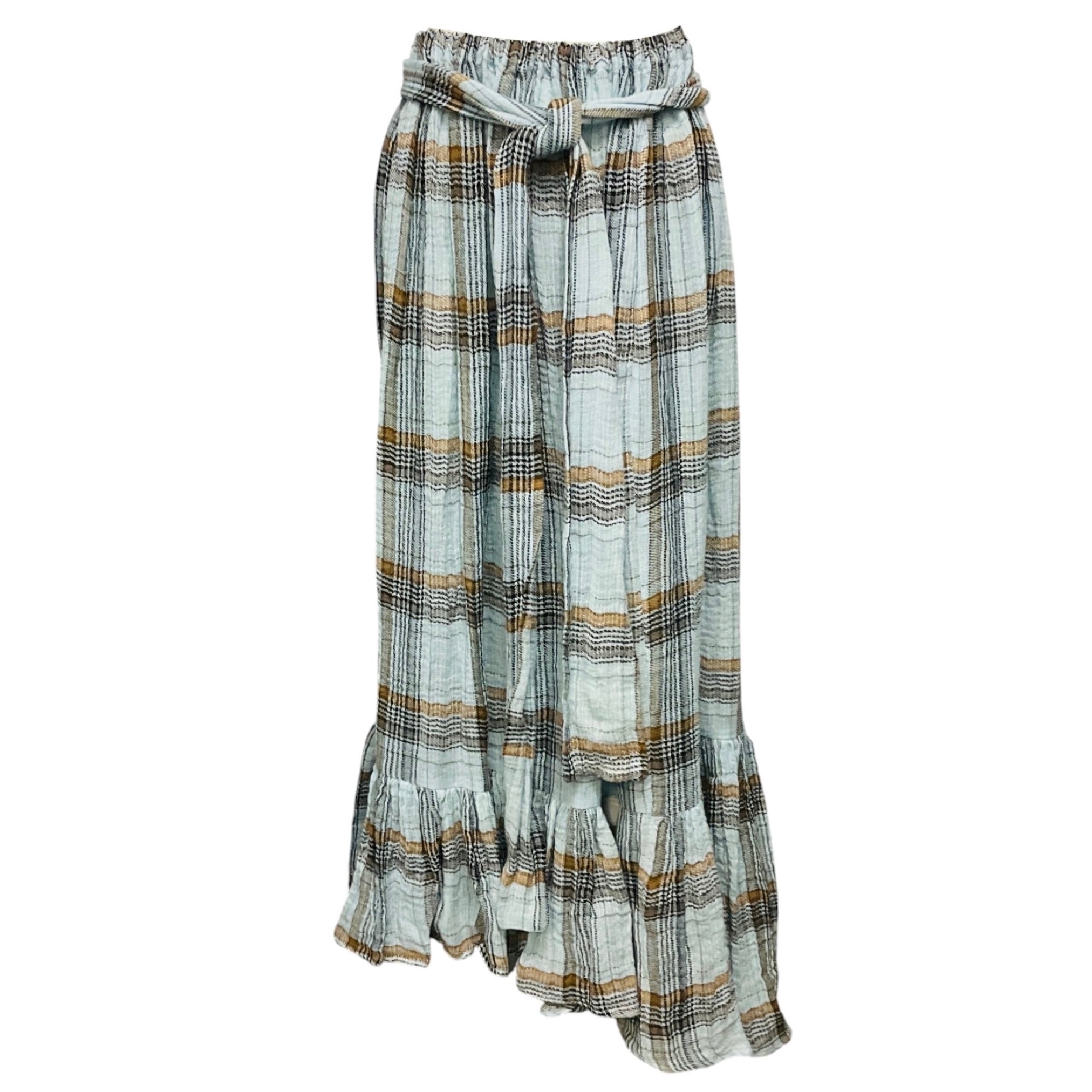 Lisa Marie Fernandez Light Blue / Brown Plaid Maxi Skirt with Belt