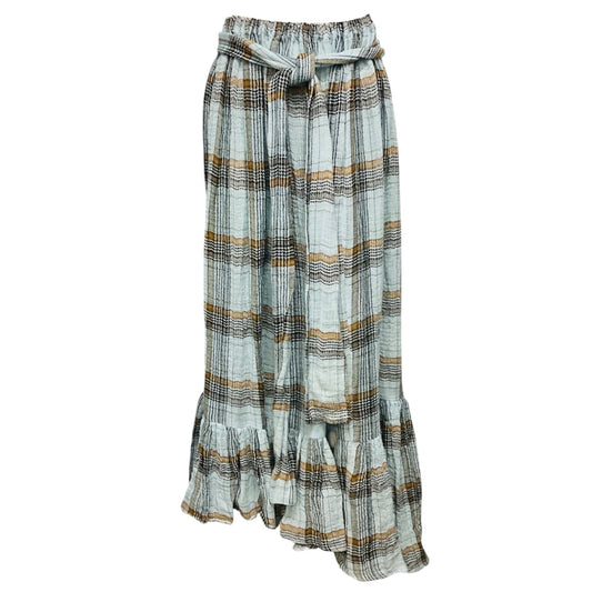 Lisa Marie Fernandez Light Blue / Brown Plaid Maxi Skirt with Belt