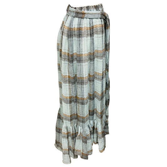 Lisa Marie Fernandez Light Blue / Brown Plaid Maxi Skirt with Belt