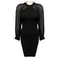Load image into Gallery viewer, Gucci Black Fitted Jersey Stretch Knit Dress with Sheer Silk Chiffon Sleeves
