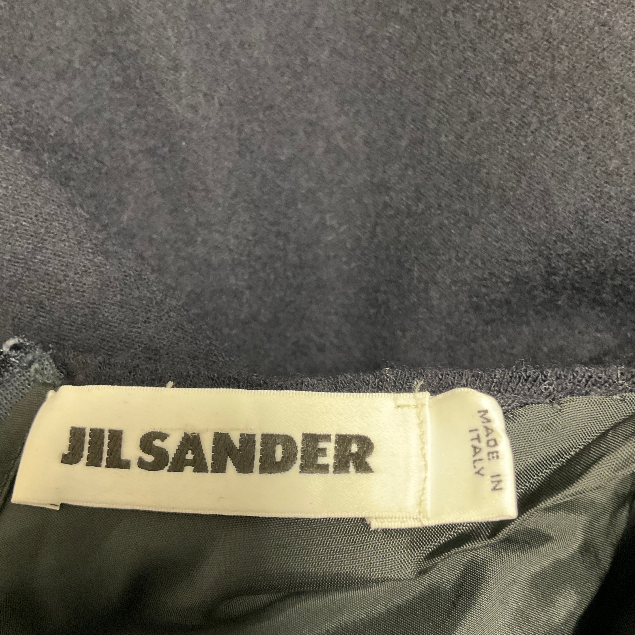 Jil Sander Navy Blue Short Sleeved Flared Wool Dress