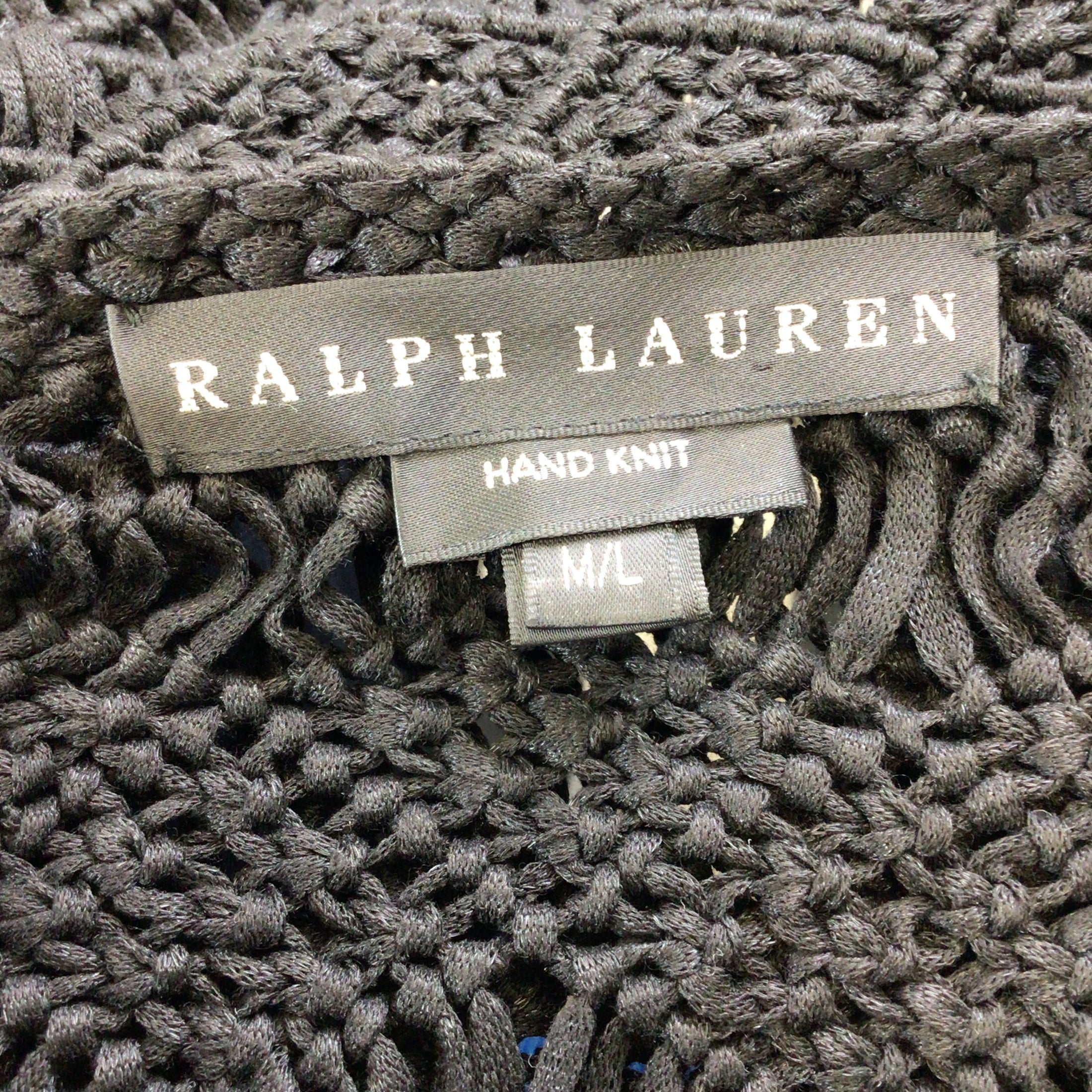 Ralph Lauren Black Label Fringed Hem Hand Knit Crochet Sweater
