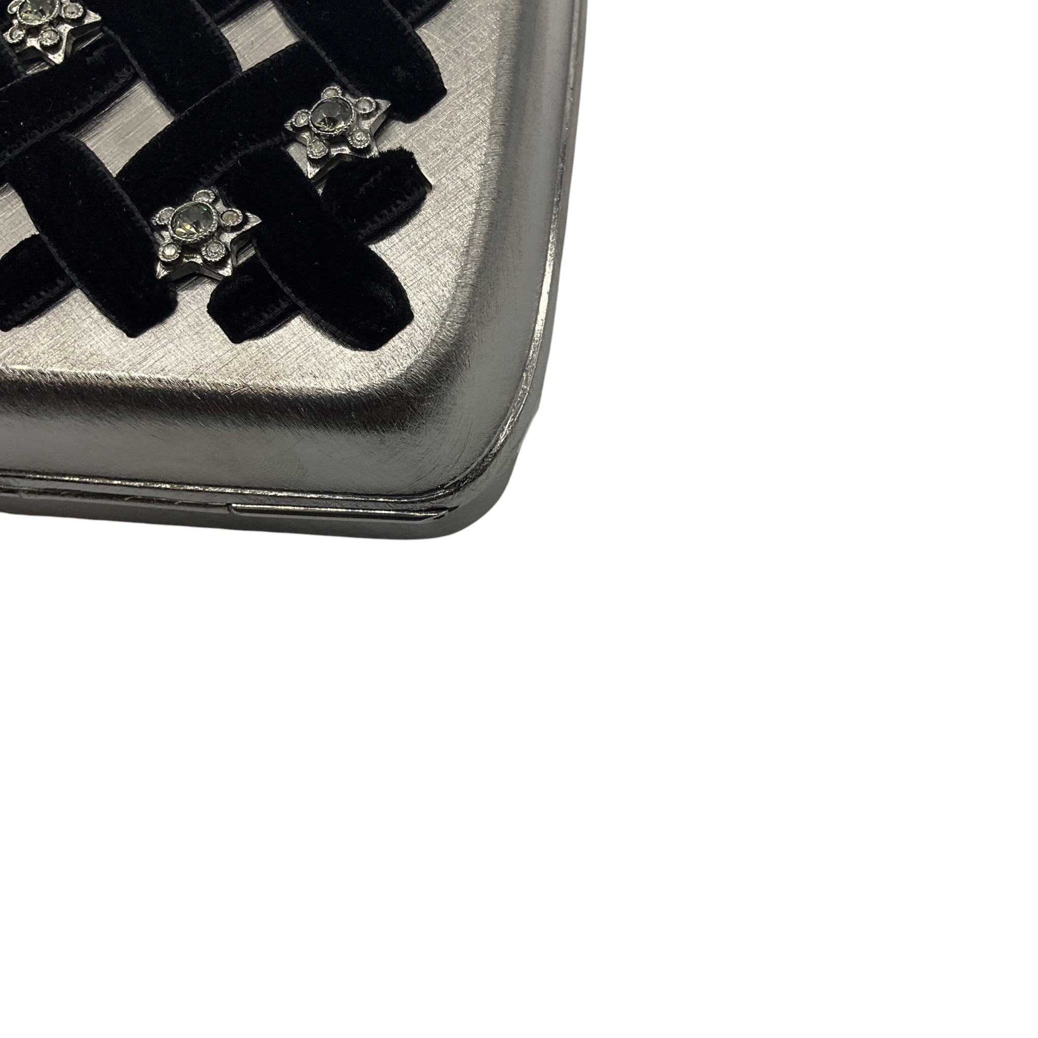 Chanel Silver / Black Pre-Fall 2015 Metiers d'Art Paris-Salzburg Velvet Trimmed Metal Clutch