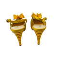 Load image into Gallery viewer, Oscar de la Renta Yellow Origami Open Toe Satin Sculpted Heel Slingback Heels
