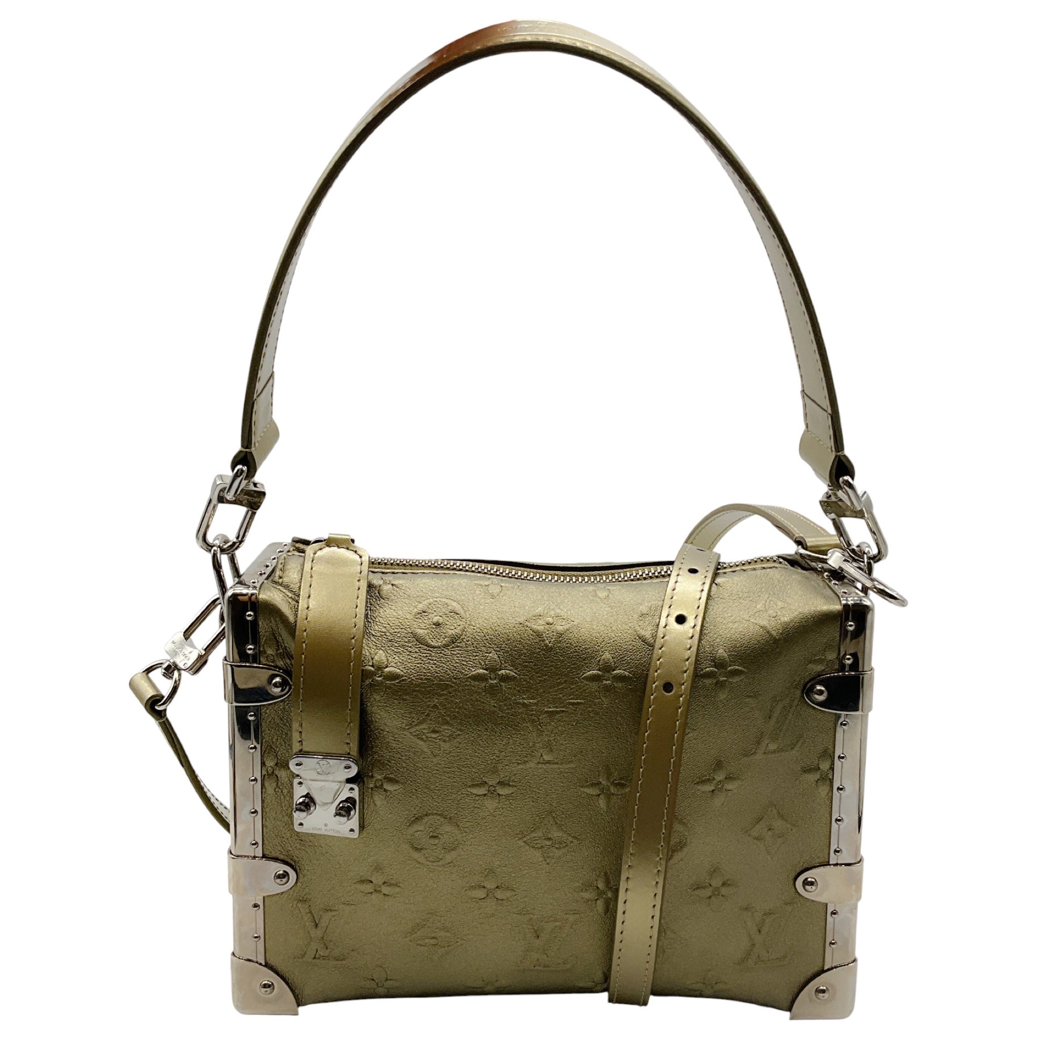 Louis Vuitton Light Gold Metallic Calfskin Side Trunk Handbag