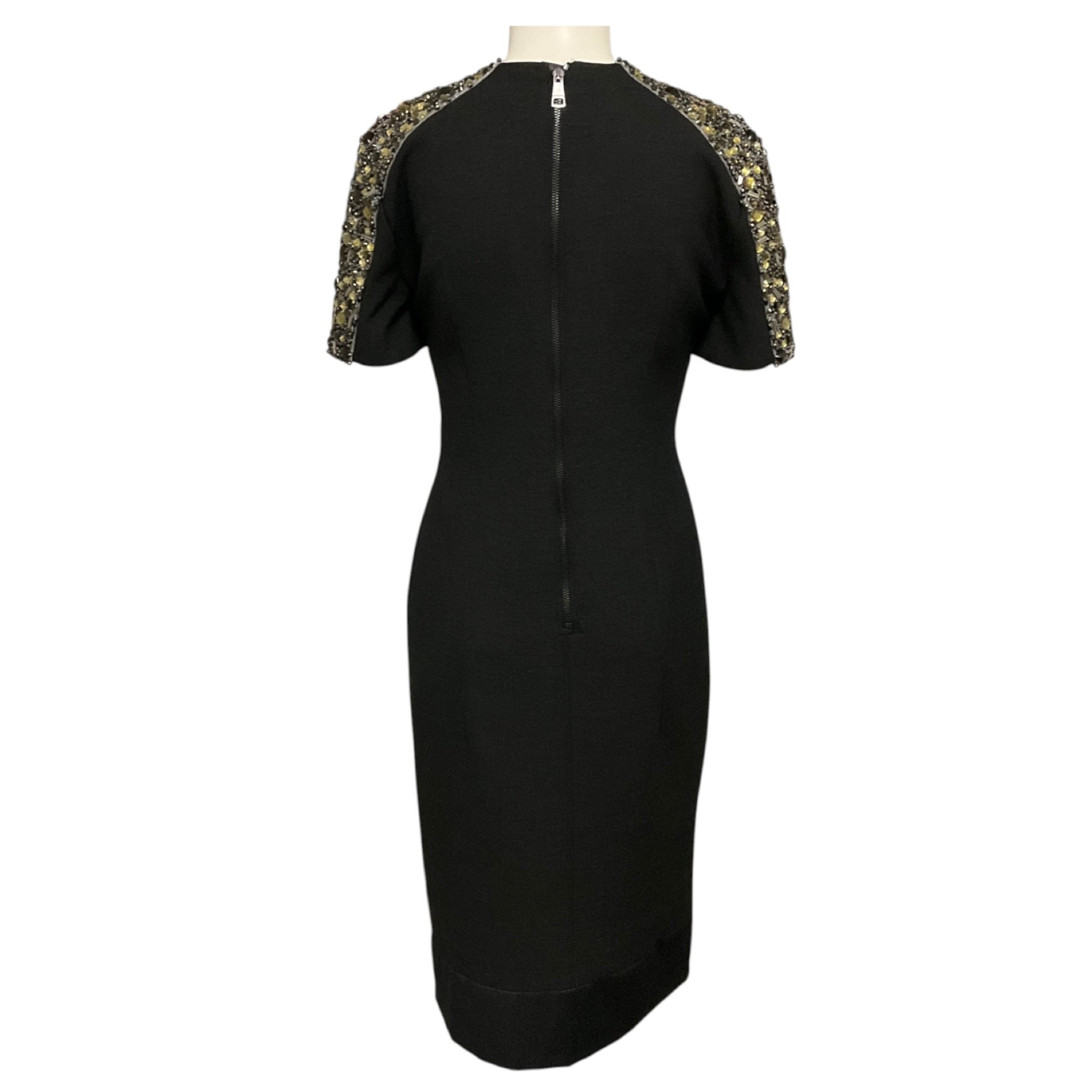 Burberry Charcoal Grey Bejeweled Short Sleeved Midi Dress
