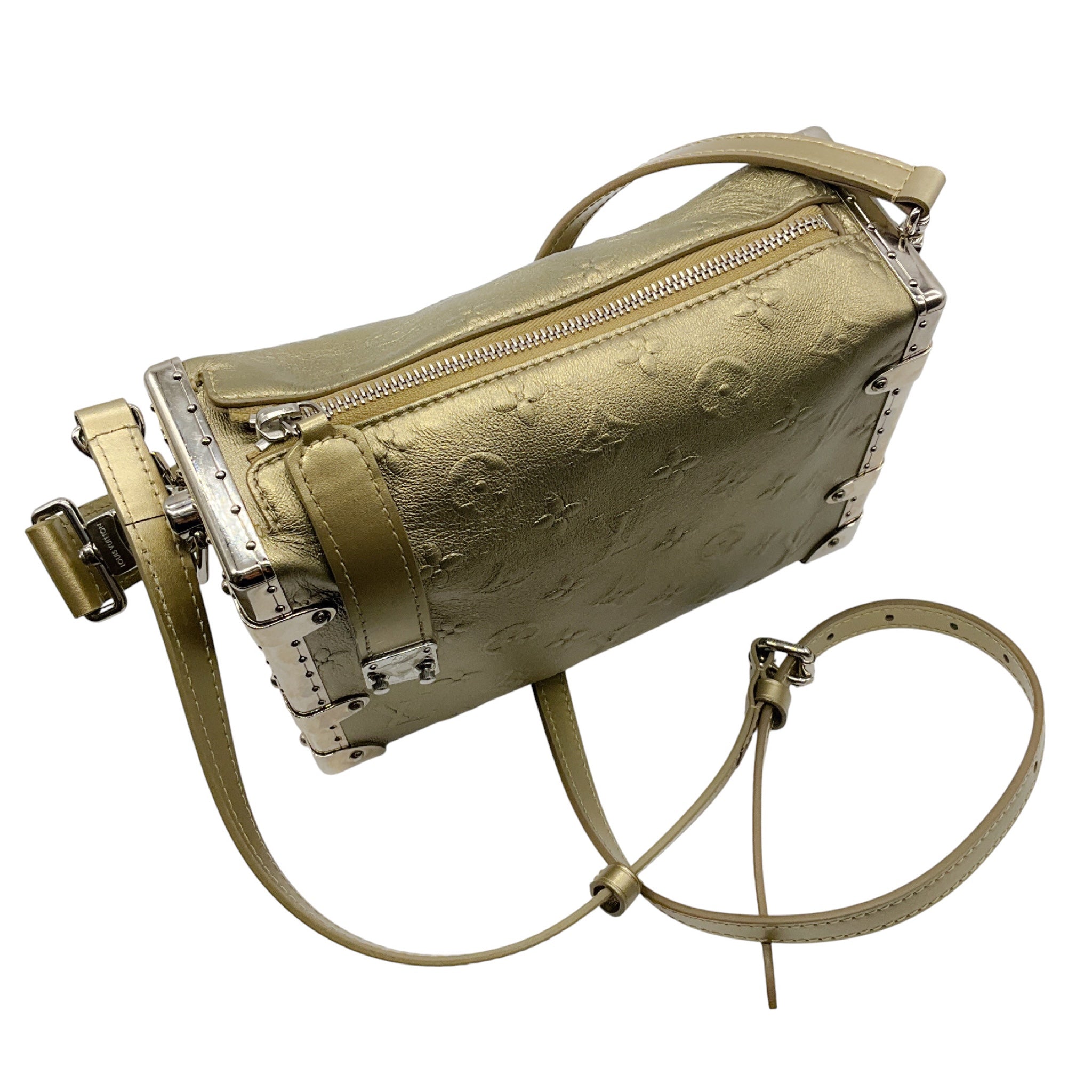 Louis Vuitton Light Gold Metallic Calfskin Side Trunk Handbag