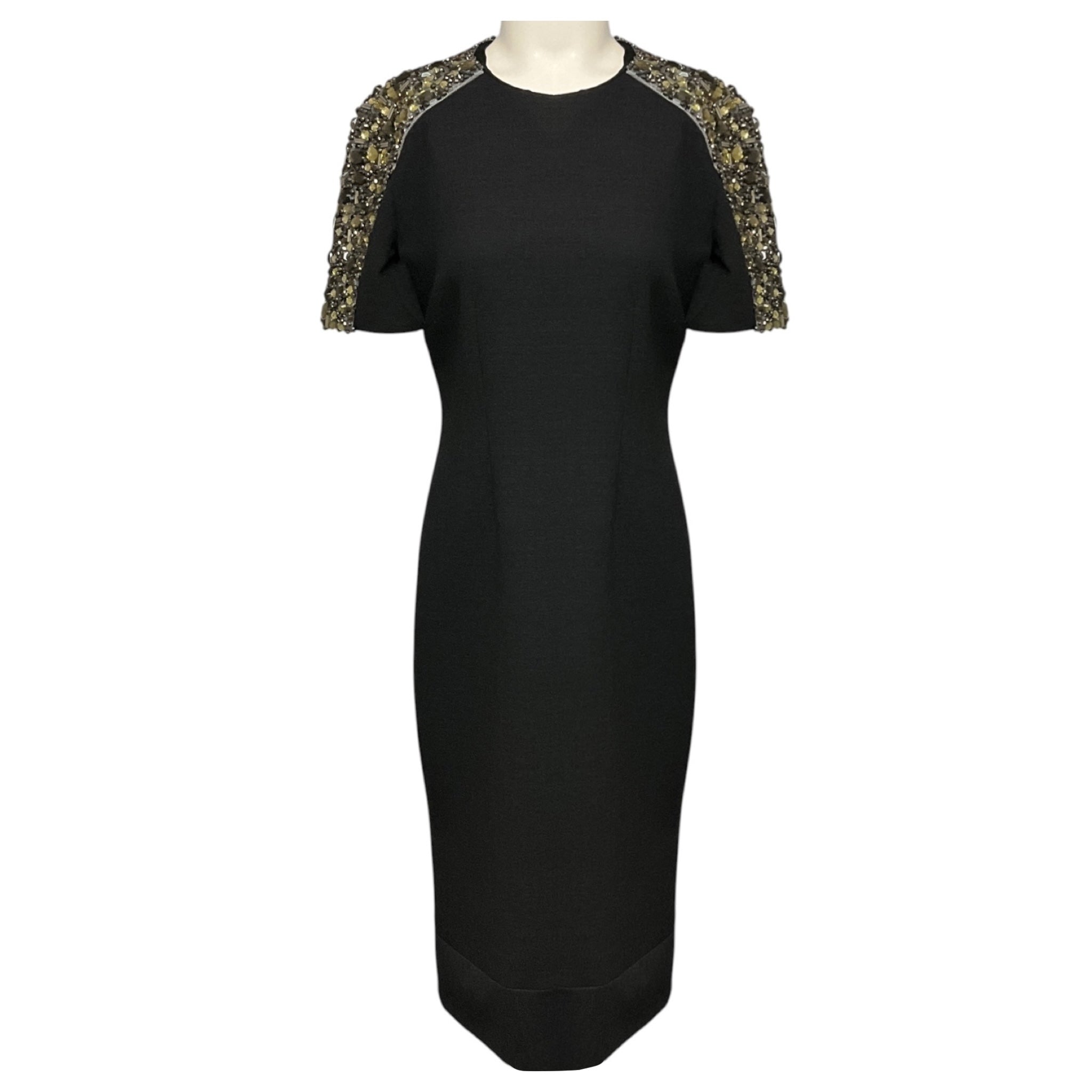 Burberry Charcoal Grey Bejeweled Short Sleeved Midi Dress
