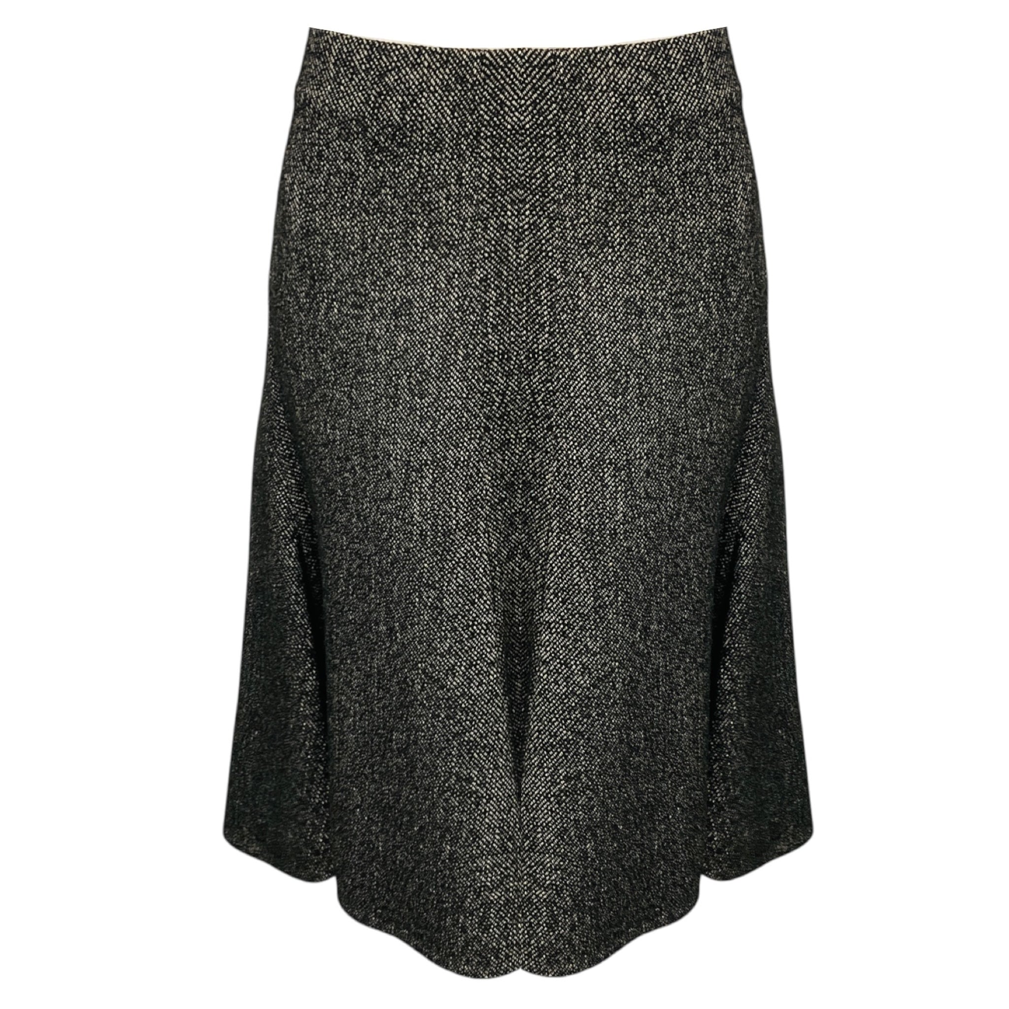 Celine Black / White Wool Tweed Flared Skirt