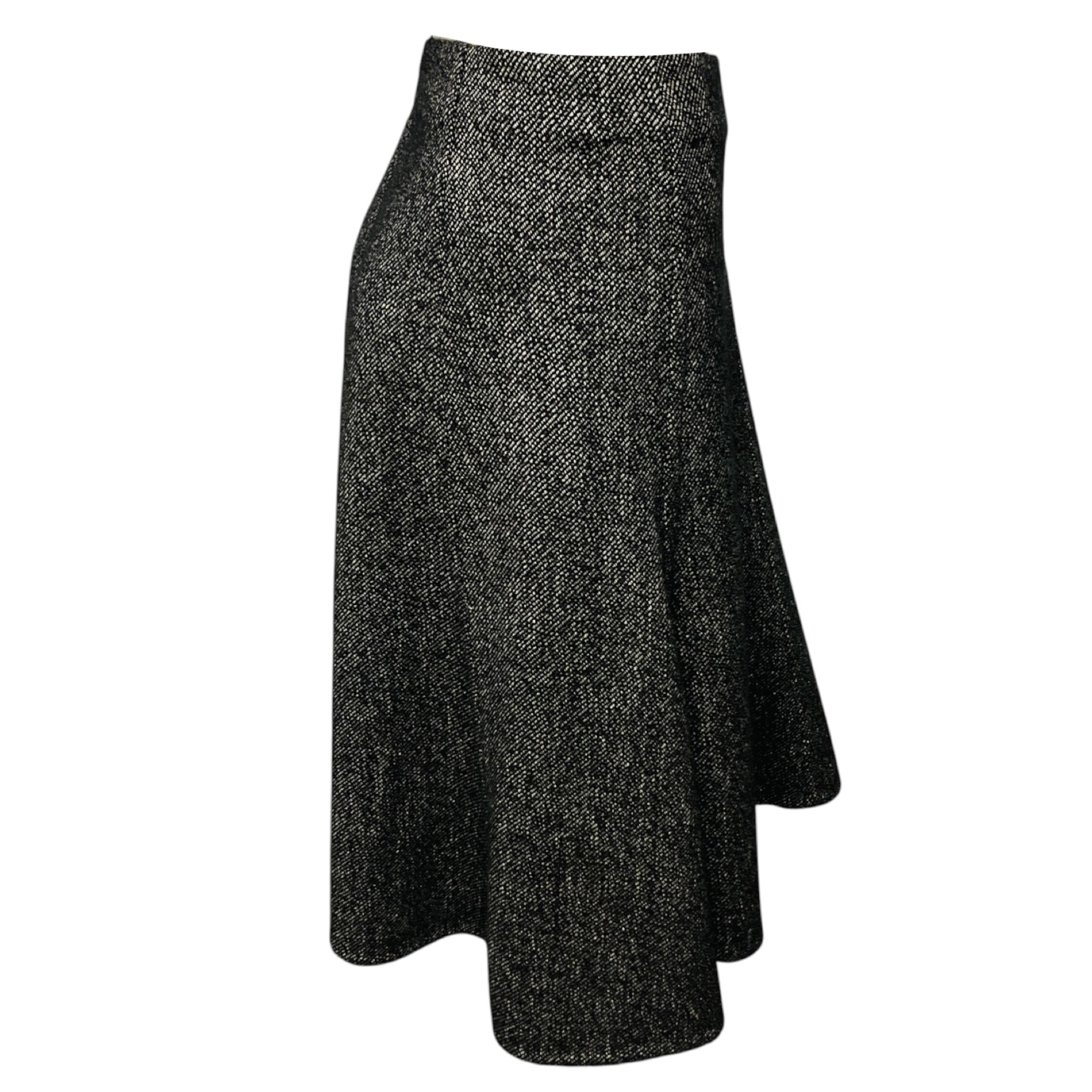 Celine Black / White Wool Tweed Flared Skirt