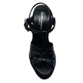 Load image into Gallery viewer, Saint Laurent Black Smooth Leather Tribute Espadrille Wedge Sandals
