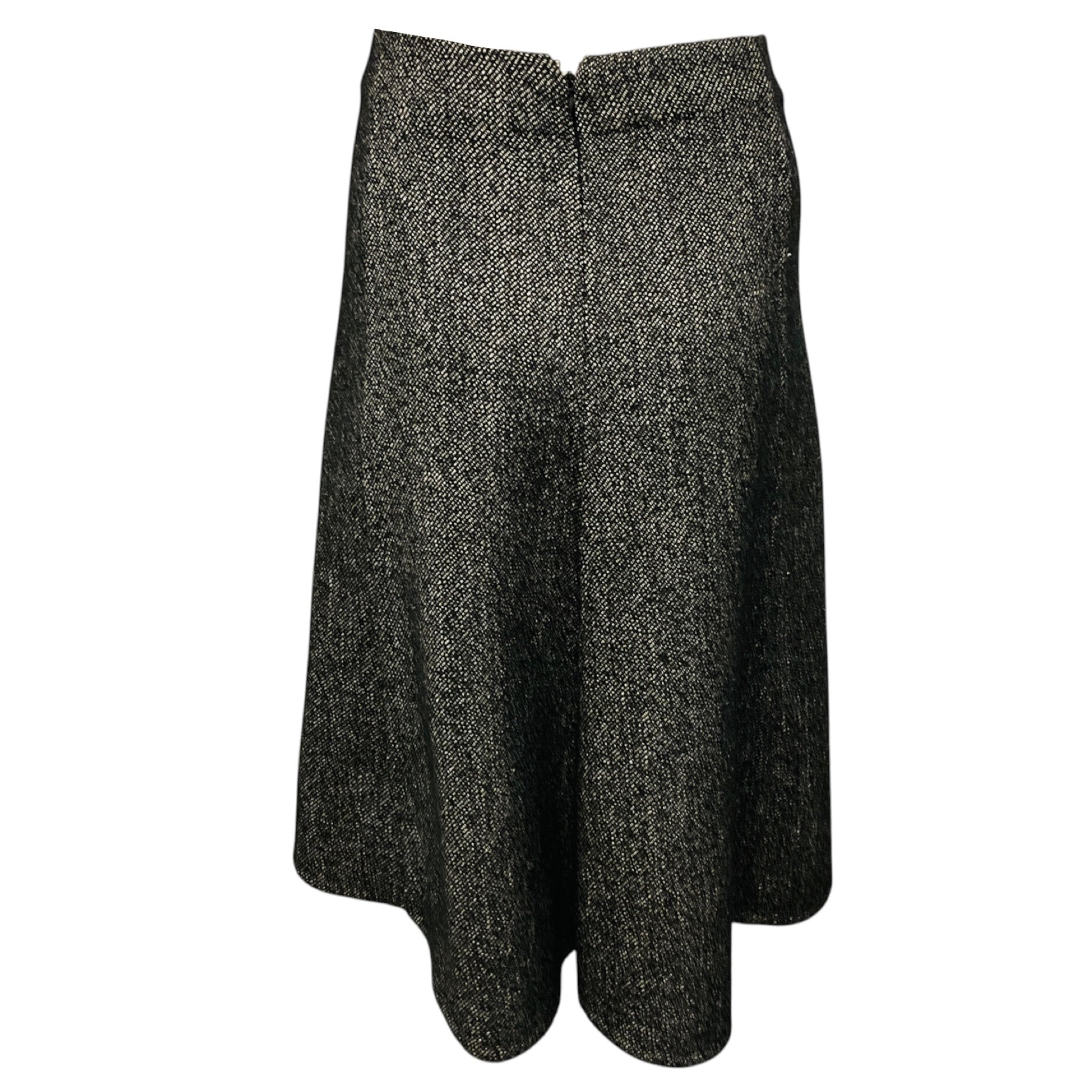 Celine Black / White Wool Tweed Flared Skirt