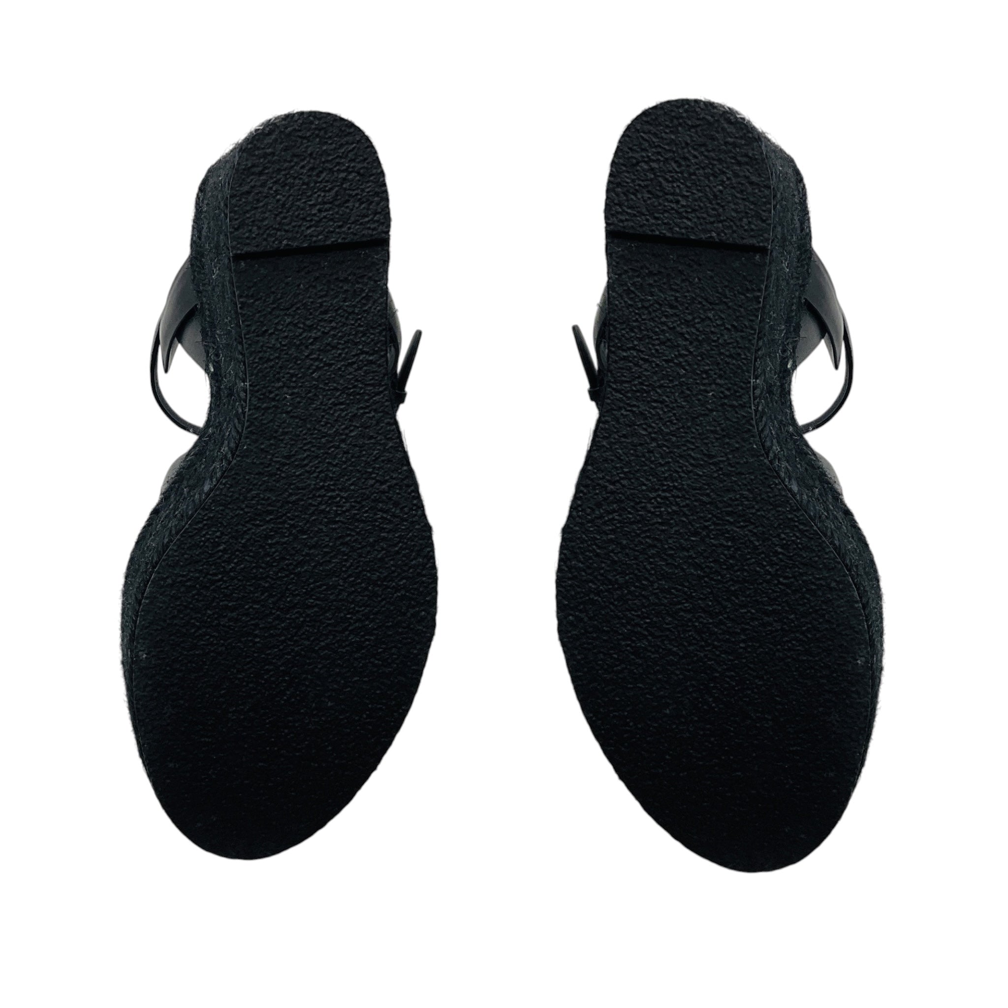 Saint Laurent Black Smooth Leather Tribute Espadrille Wedge Sandals
