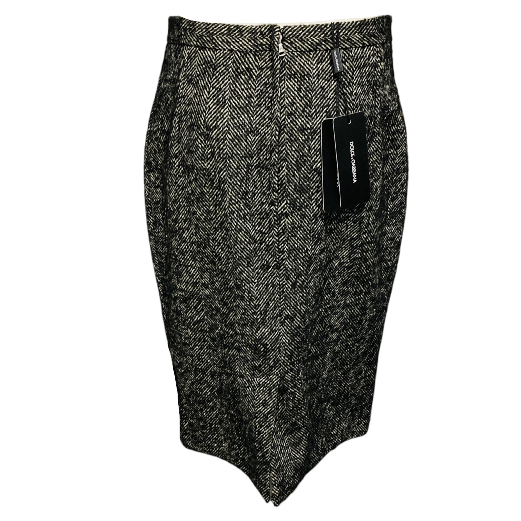 Dolce & Gabbana Black / Ivory Tweed Pencil Skirt