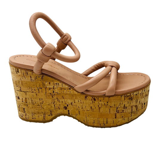 Gianvito Rossi Peach Nappa Lamb Leather 100mm Platform Wedge Heel Sandals