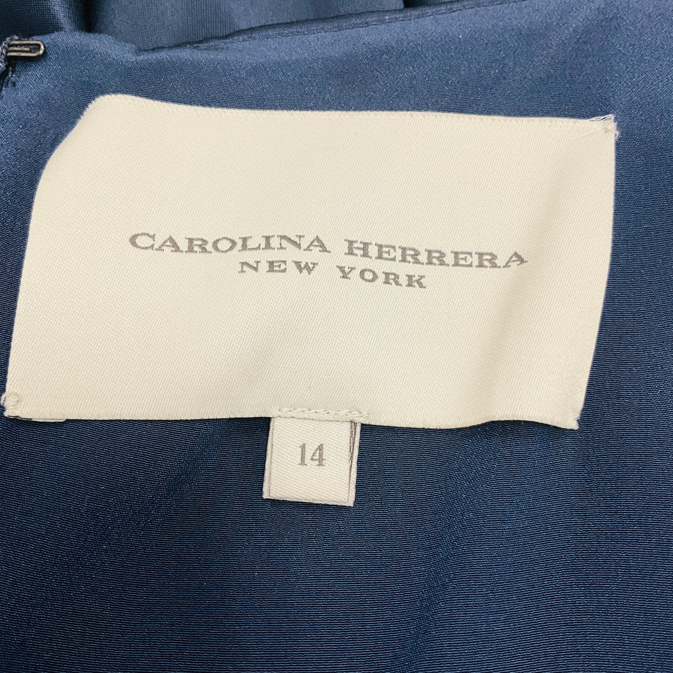 Carolina Herrera Navy Sleeveless V-Neck Satin Gown / Formal Dress