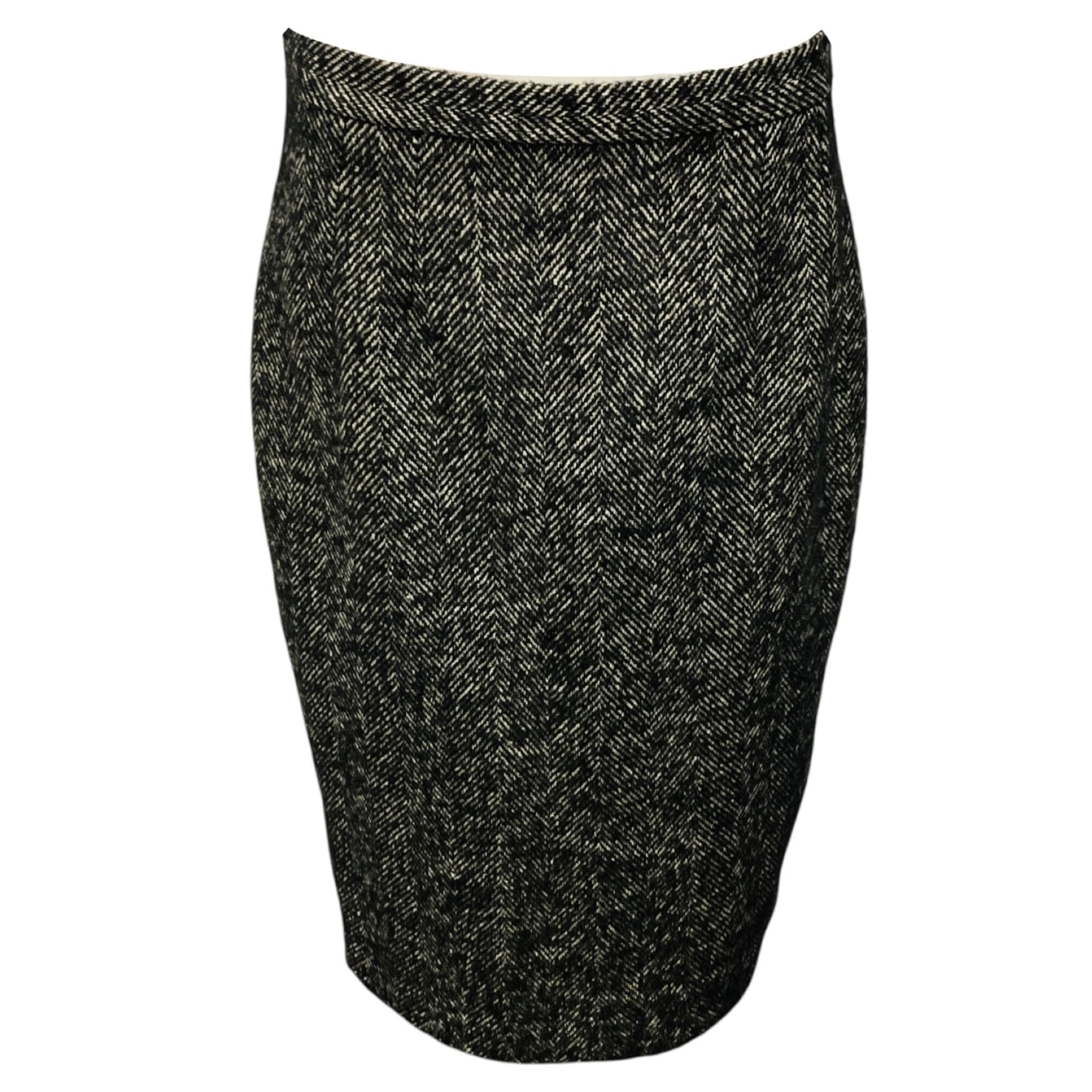 Dolce & Gabbana Black / Ivory Tweed Pencil Skirt
