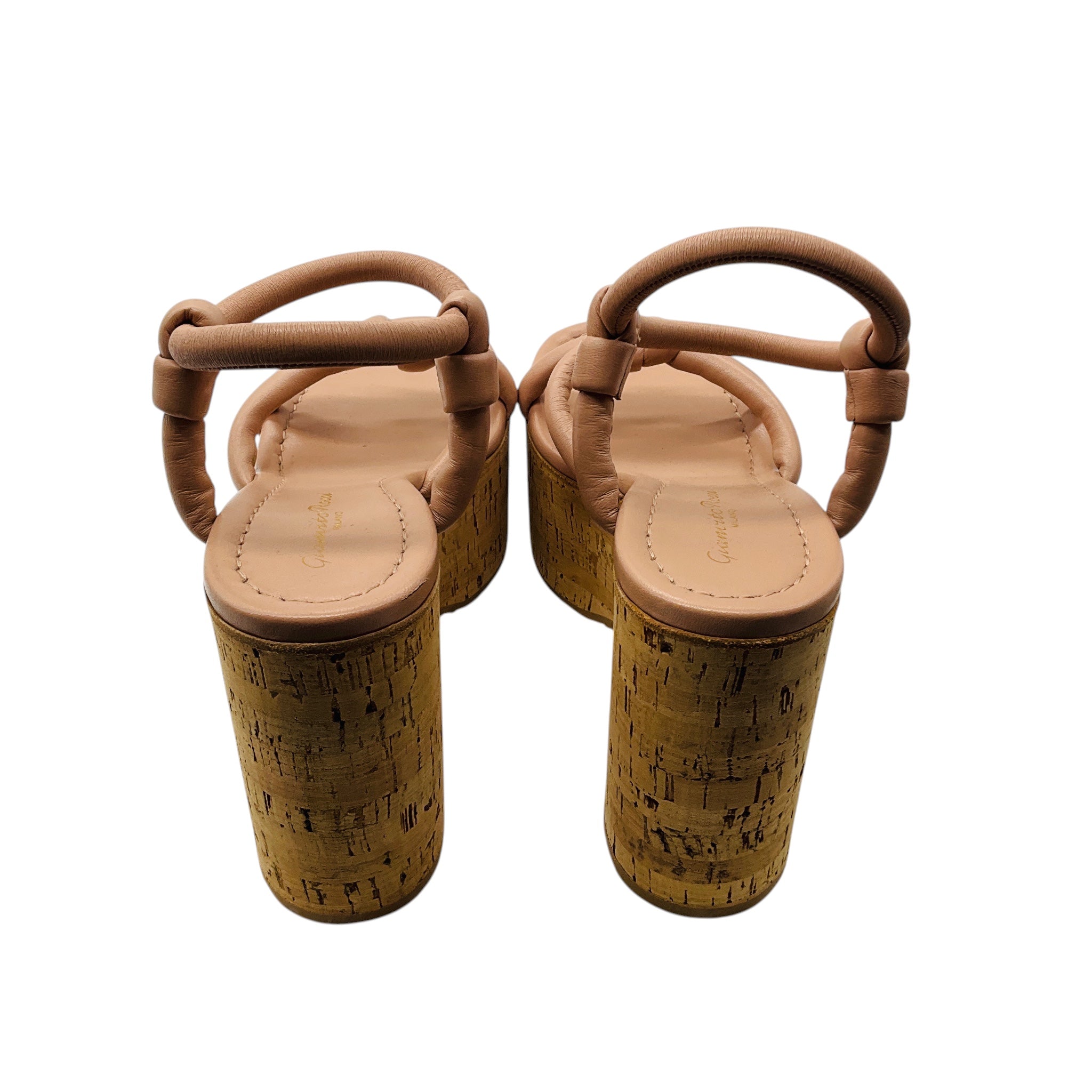 Gianvito Rossi Peach Nappa Lamb Leather 100mm Platform Wedge Heel Sandals