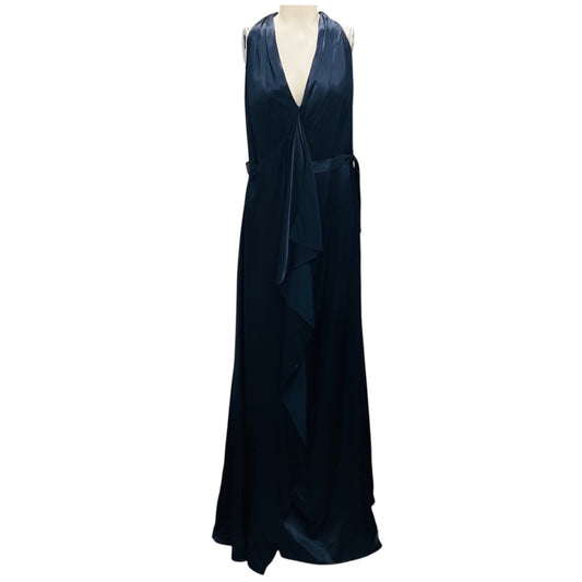 Carolina Herrera Navy Sleeveless V-Neck Satin Gown / Formal Dress