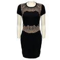 Load image into Gallery viewer, Valentino Black / Nude Lace Trimmed Short Sleeved Knit Midi Dress
